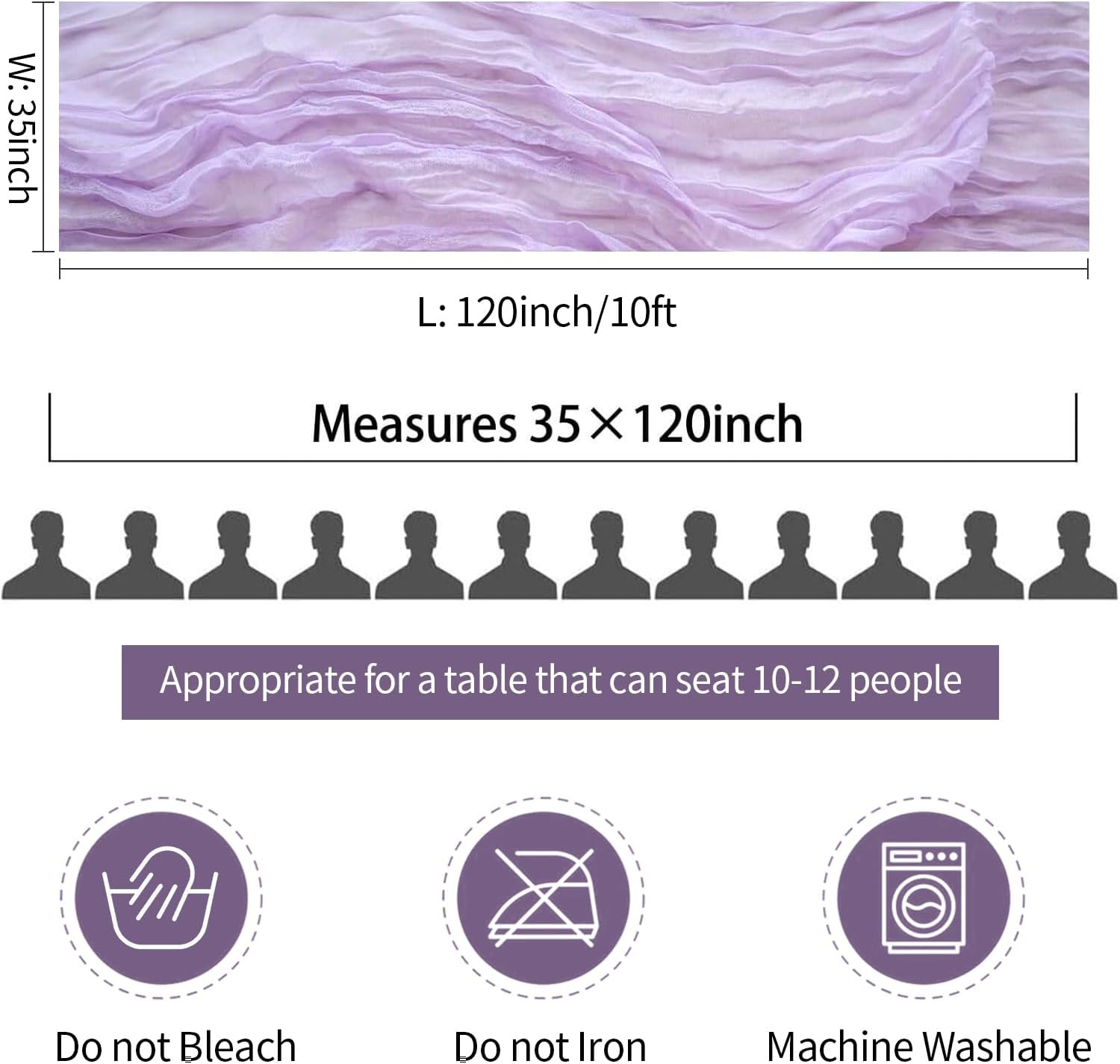 Lilac Purple Cheese Cloth Table Runner Easter Spring Boho Romantic 10ft Lavender Gauze Cheesecloth Table Runner for Baby Shower Decoration Wedding Bridal — image 6