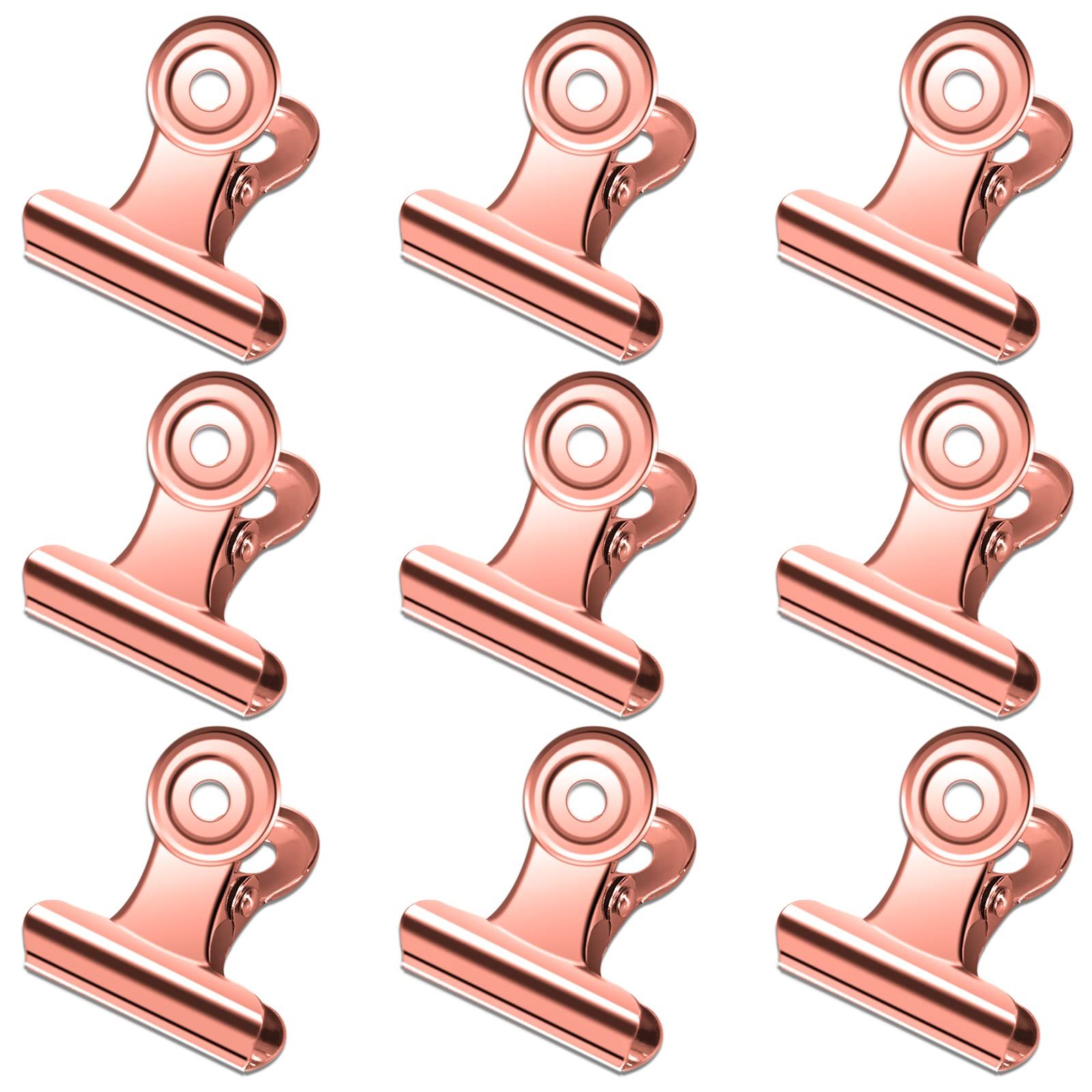 30 Pack Small Bull Clips 1.22 Inch Mini Metal Hinge Clips Binder Paper Hinge Clip for Office, School, Shops, Rose Gold, 31mm