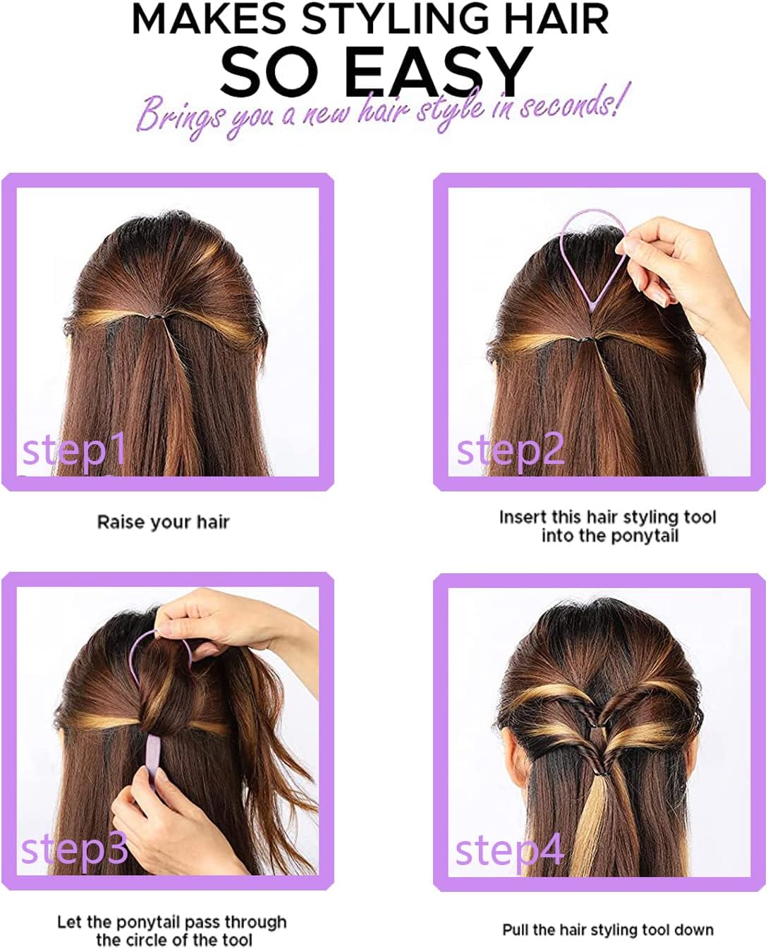 Hair Loop Styling Tool Set with 1000 Pcs Clear Mini Elastic Hair Bands 1 Pcs Rat Tail Combs for Braiding Styling 2 Pcs Hair Pull Through Tool 1 Pcs Hair Band โ image 4