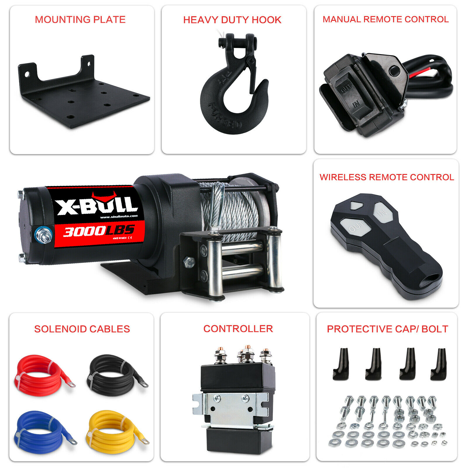 X-BULL Electric Winch 12V 3000LBS Steel Cable Wireless remote ATV UTV Boat Trailer โ image 3