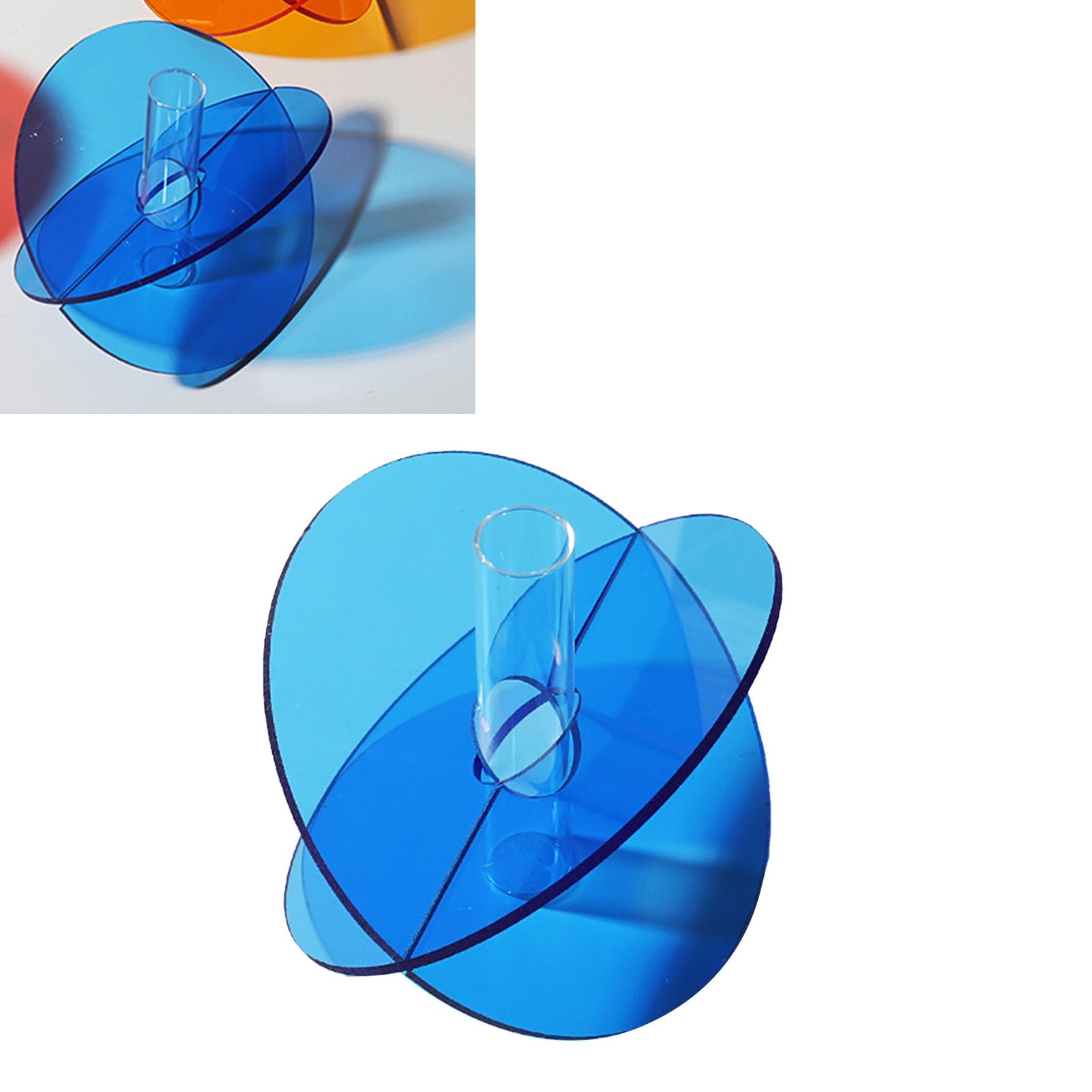Acrylic Geometric Flower Vase Fine Detail Easy To Clean Acrylic Geometric Minimalist Vase for Living Room Table Disc Blue 15 × 13 × 2cm — image 5