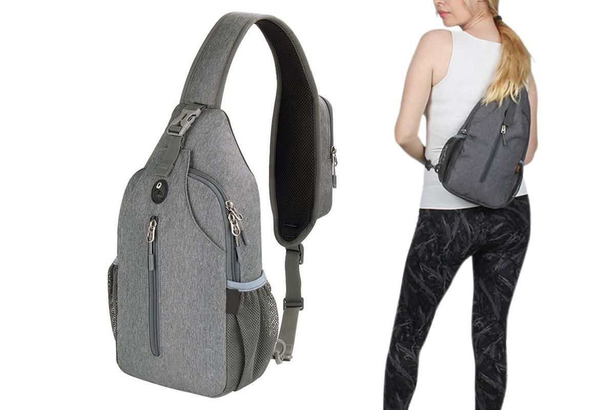 Water Resistant Crossbody Sling Backpack Sling Bag Travel Hiking Chest Bag Daypack - Dark Grey