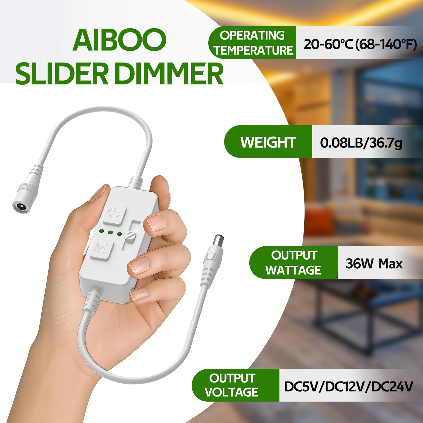 Single Color Slider Dimmer with Timer - PWM 1pc DC 5V/12V/24V LED Controller, 36W Max, Slide Brightness Control & Auto-Off for LED Strip Lights โ image 5