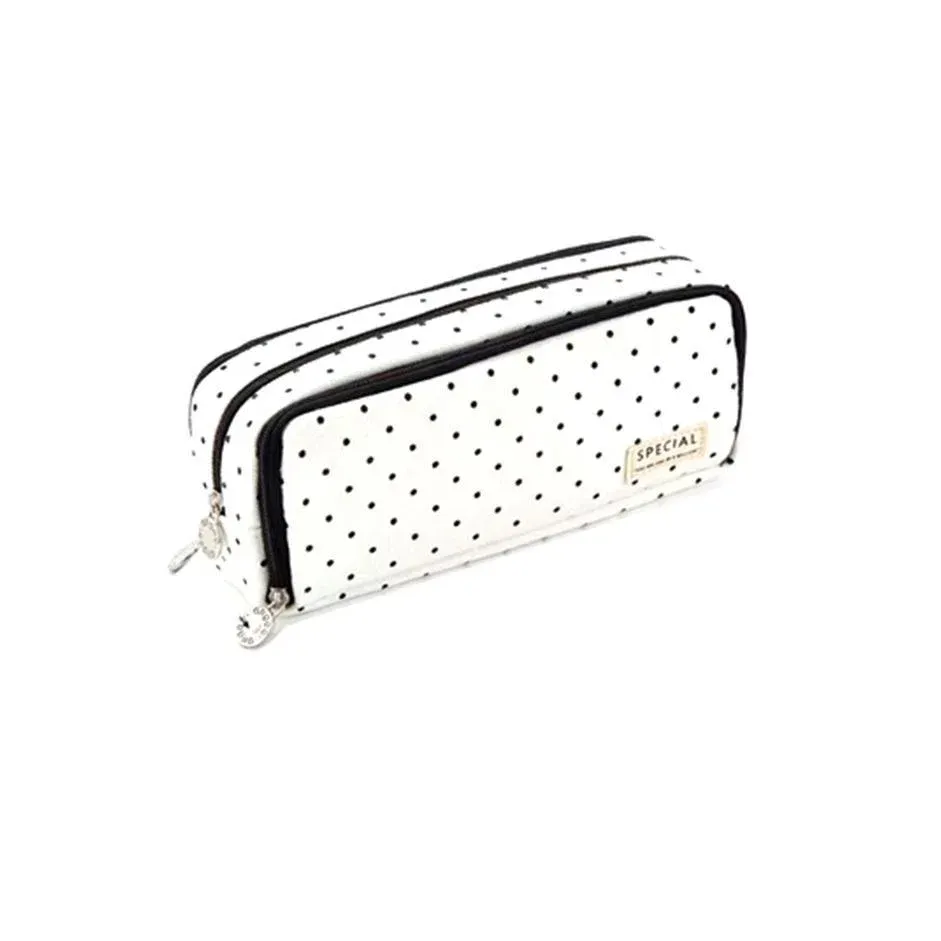 Zipper Pencil Case Large Capacity Storage Bag School Stationery Makeup Organizer - Dot