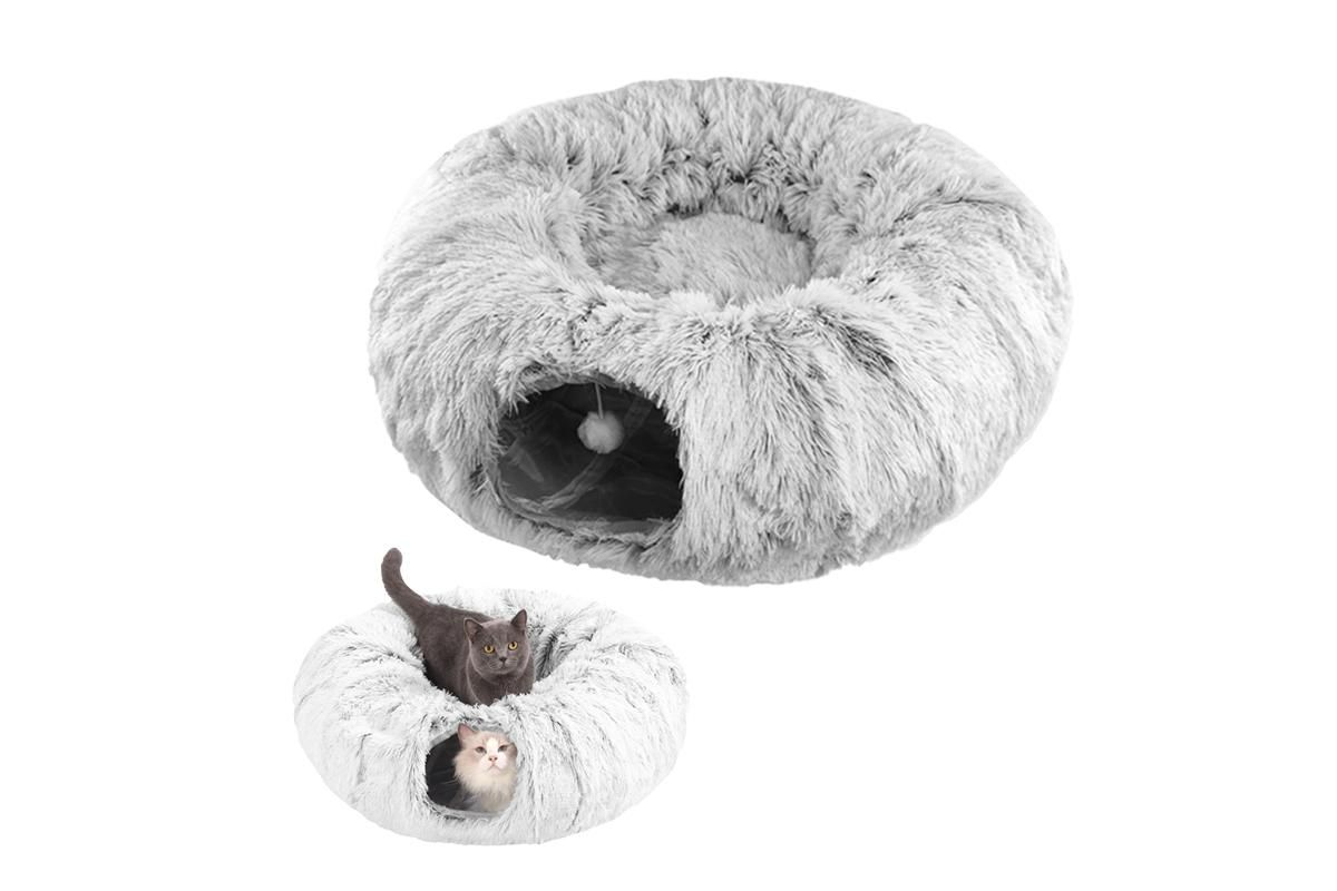 Plush Cat Tunnel with Cat Bed Pet Cat Tunnel Toys Gray — image 5