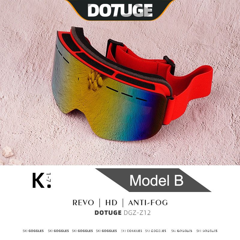 DOTUGE DGZ-Z12 Ski Goggles with REVO Coating, Anti-Fog, HD Dual-Layer PC Lens, TPU Frame, Impact-Resistant Sponge, Adjustable Strap, Large Field Cylindrical