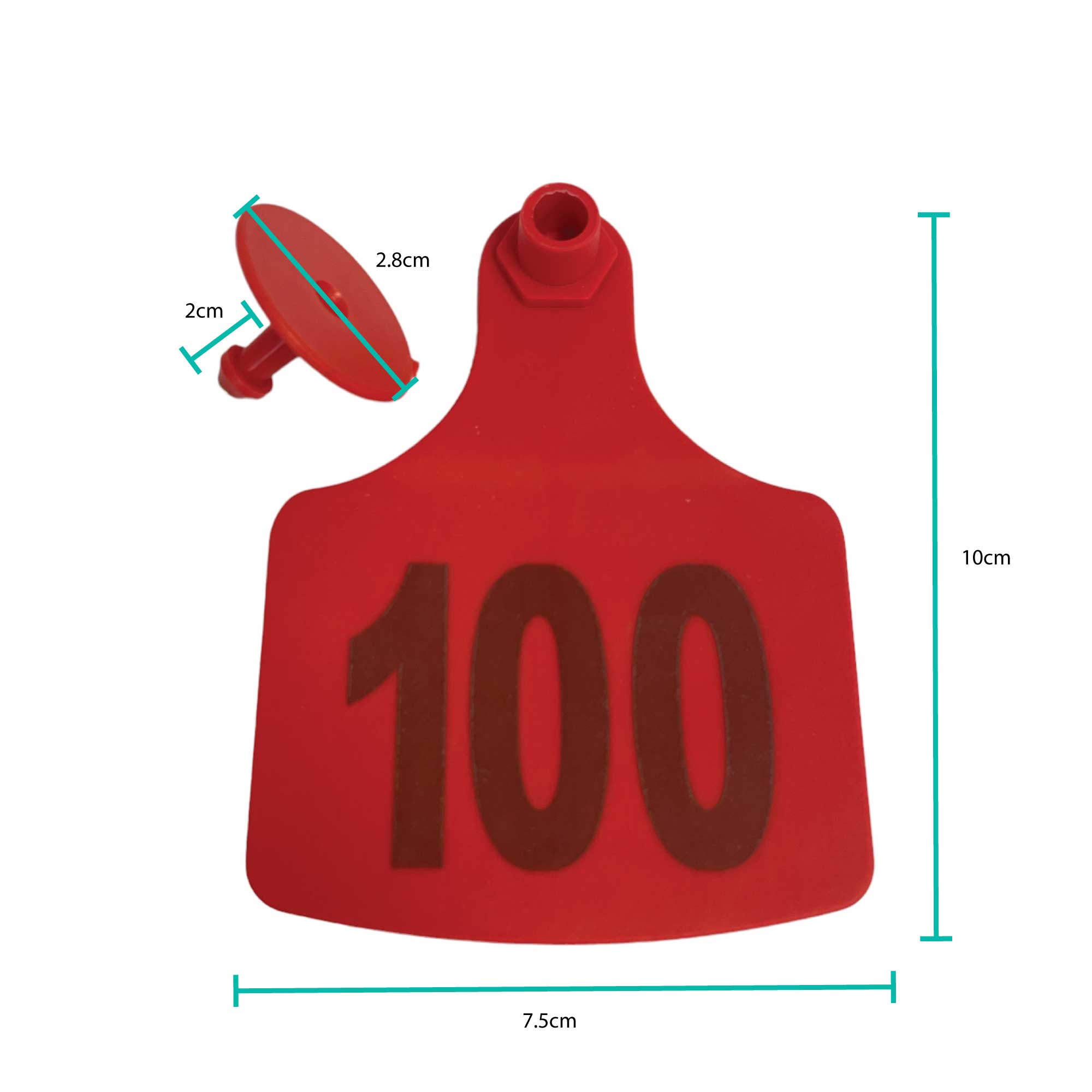 1-100 Cattle Number Ear Tags 7.5 × 10cm Set - XL Red Cow Sheep Livestock Labels — image 3