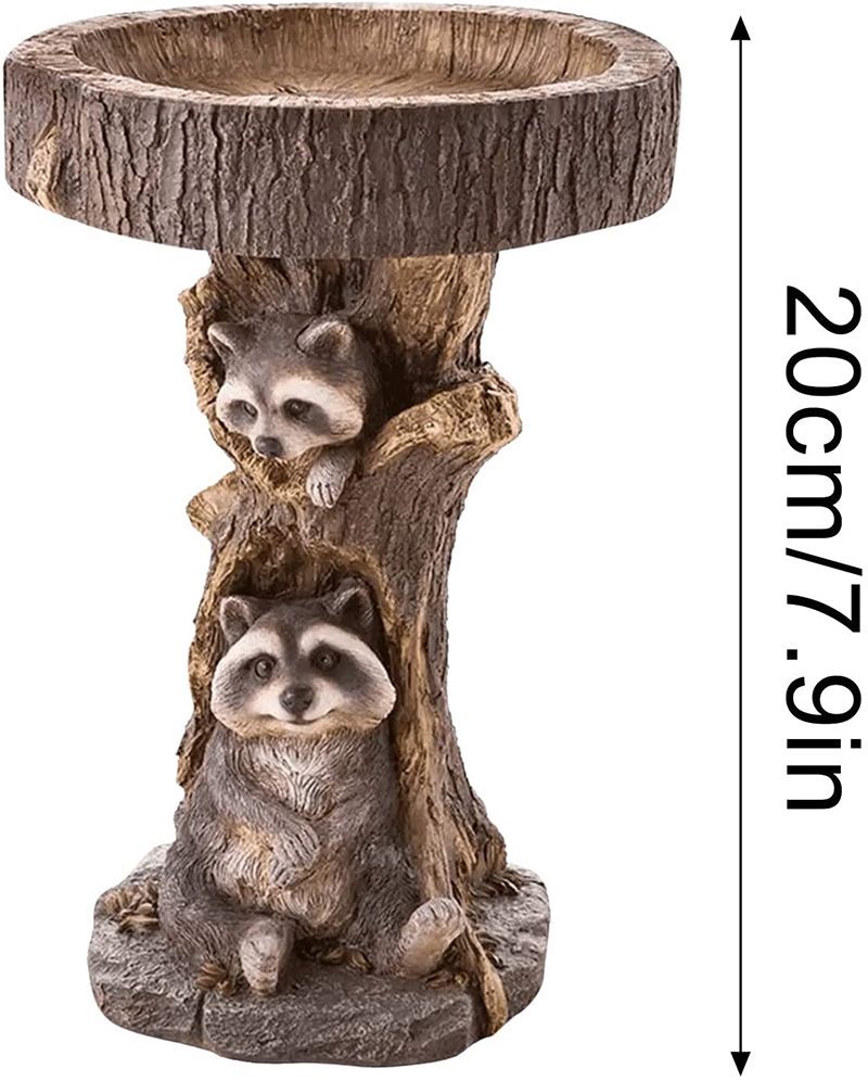 Raccoon Resin Bird Bath Feeder for Garden Decor, Tree Stump Style Outdoor Bird Feeder, 9.8 x 6.6 x 5.9 in โ image 3