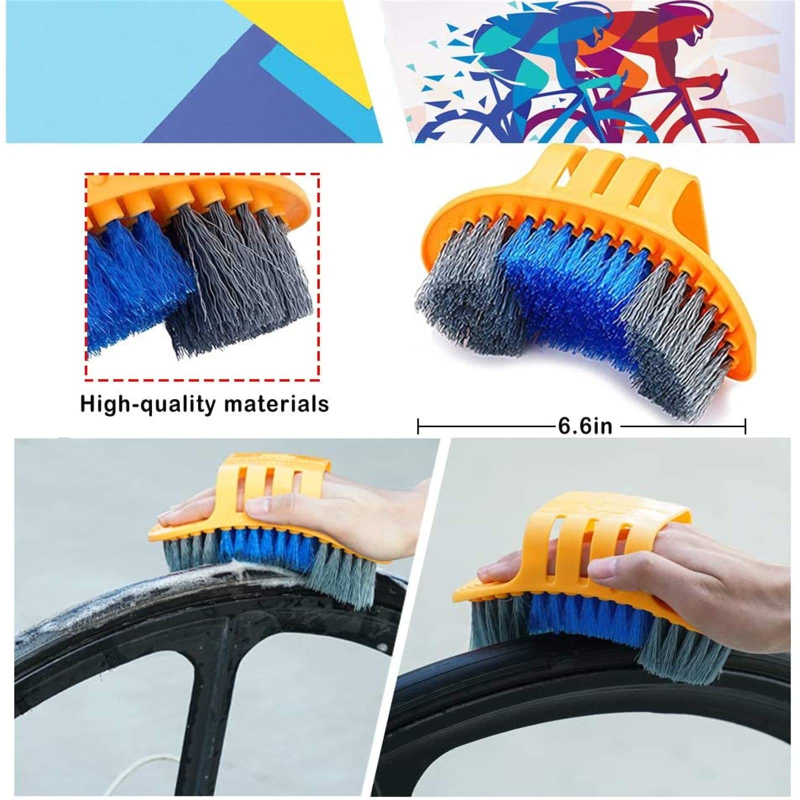 9-Piece Bike Cleaning Kit – Chain Cleaner, Tire Brush, Frame Scrubber, Gear Brush, Microfiber Glove for Mountain, Road, BMX Bikes (Yellow-Orange) — image 3