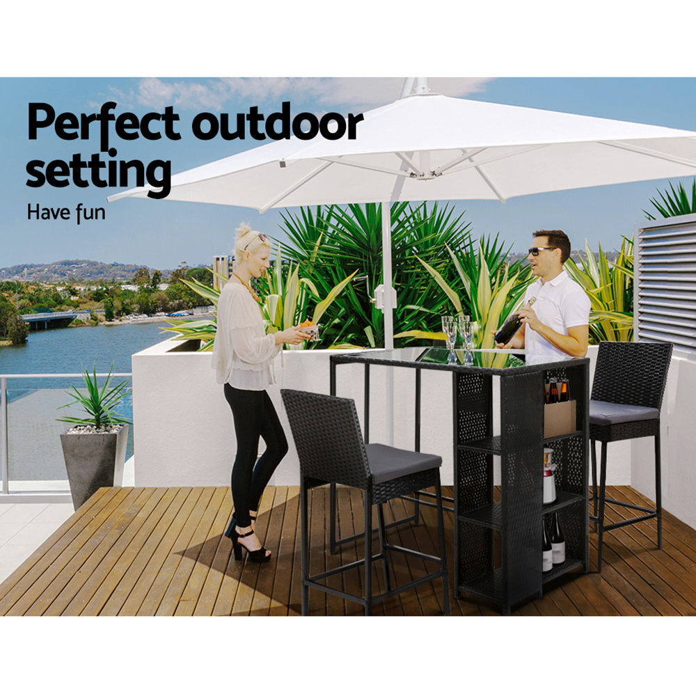 Gardeon 3-Piece Outdoor Bar Set Patio Dining Chairs Wicker Table Stools โ image 4