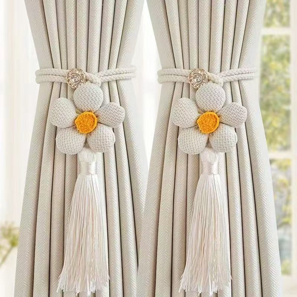Curtain Holder - Curtain Tie Rope - Curtain Tie Back - Curtain Decoration - Home Decoration - Curtain Accessories - 2 Pieces - White