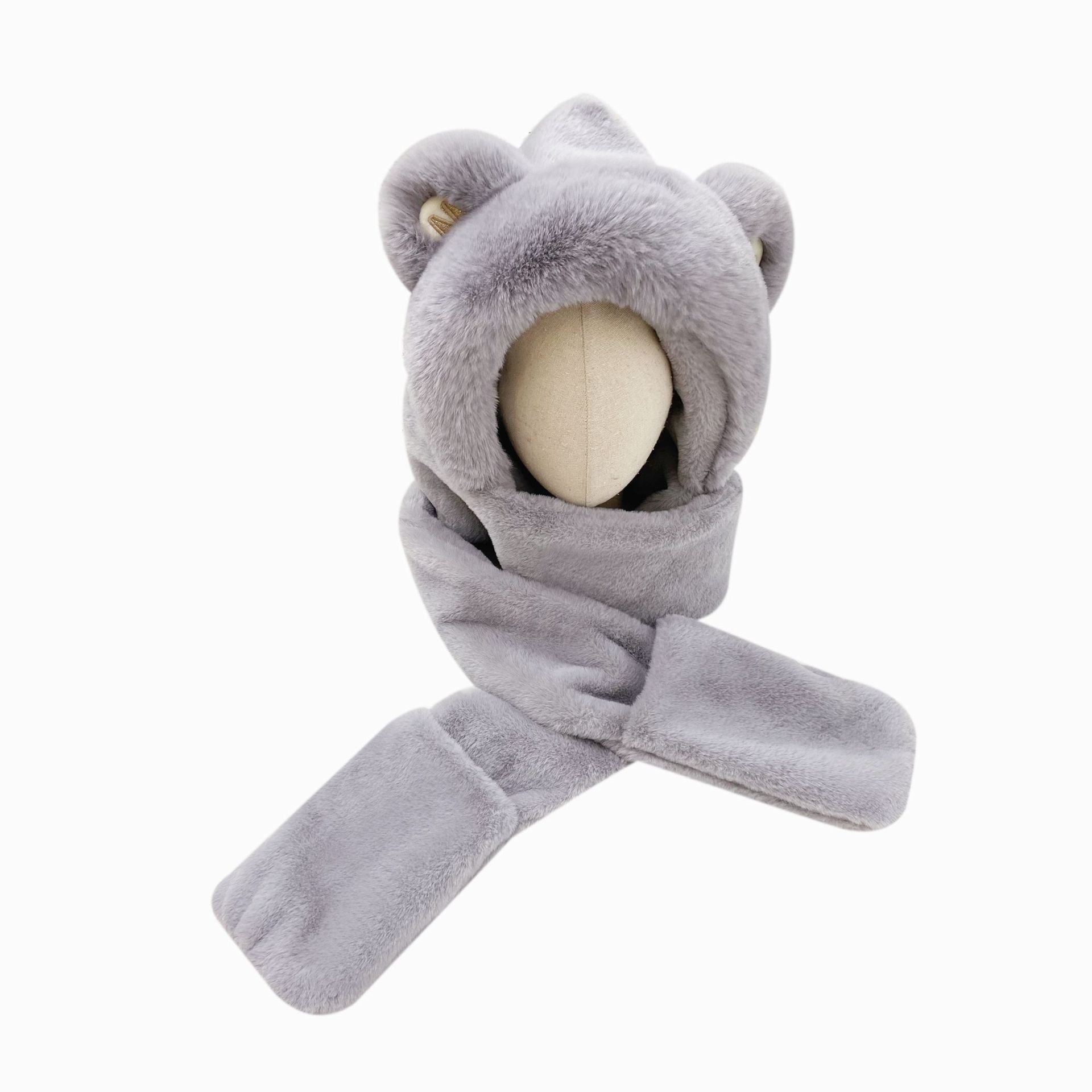 Winter Hat - Scarf - Mittens - 3 in 1 Set - Teddy Hat - Women's Winter Hat - Girls' Hat - Plush Hat - Hat with Ears - Warm Winter Set - Bear Hat - Soft Scarf — image 5