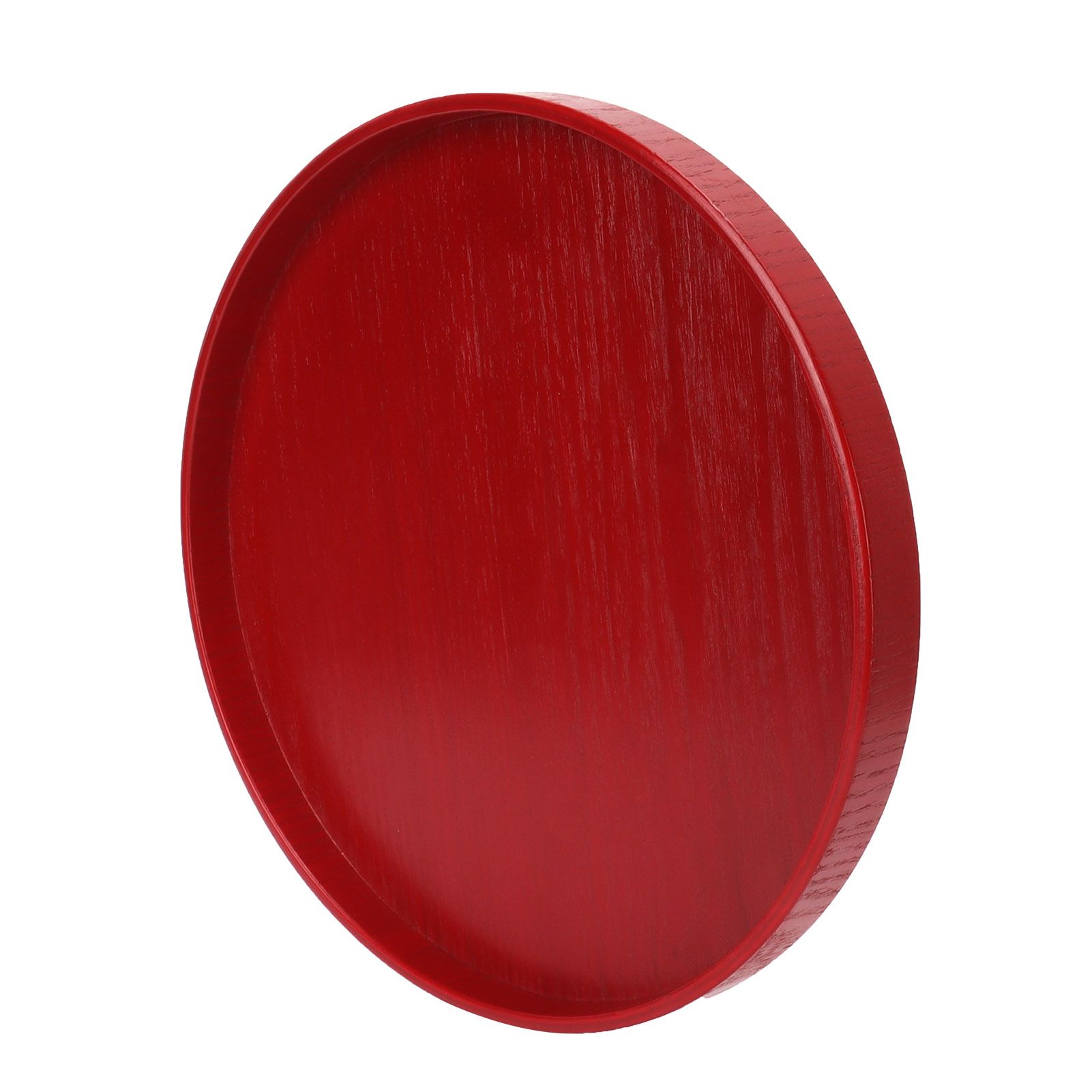 Red Round Wooden Plate Food Grade Fruit Cutlery Tray for Kitchen Home Restaurant27cm — image 6