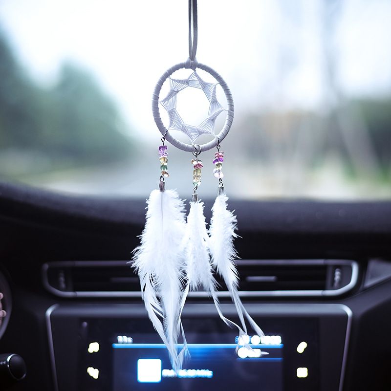Car Mirror Hanging Accessories for Women,Ornament Pendant White Feather Dream Catcher for Car Rear View Mirror — image 4