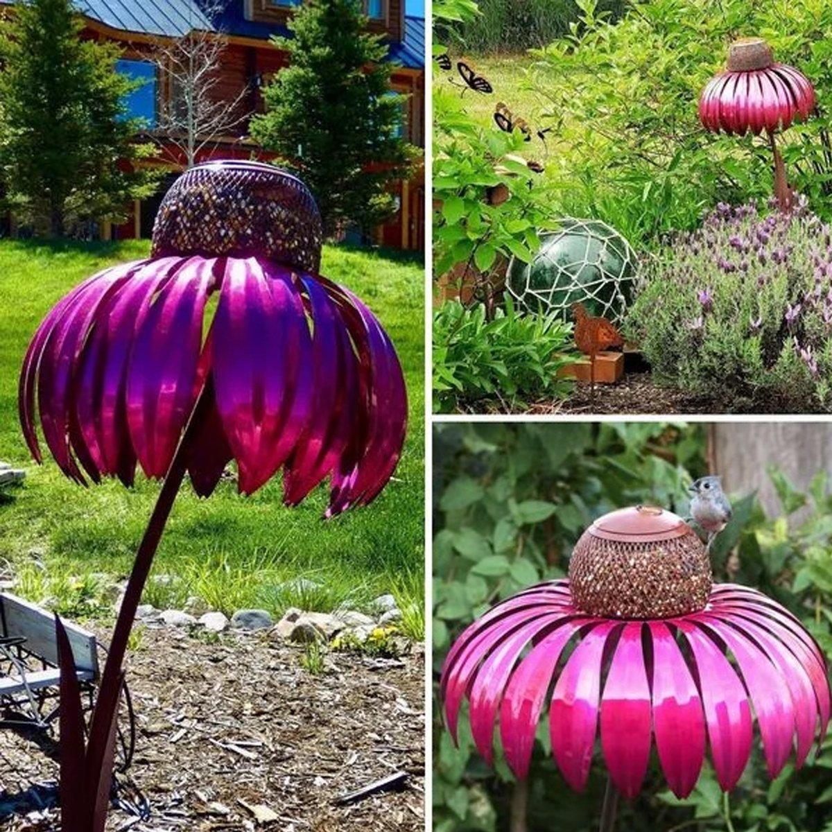 Decorative Metal Flower Garden Bird Feeder Outdoor Hanging Birdseed Feeder — image 6