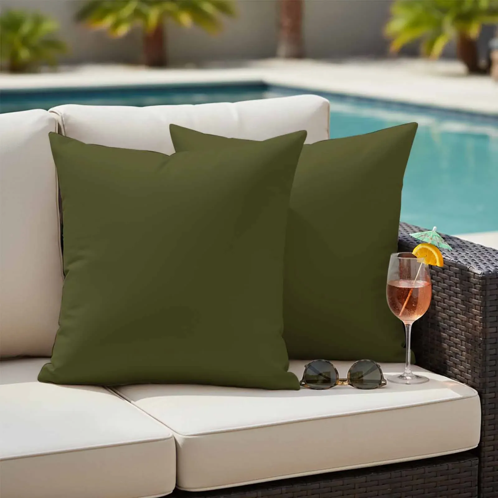 Olive Outdoor Pillow Covers 24"x24" Set of 2, Plain Waterproof Throw Pillow Covers for Patio Sofa Furniture, Decorative Cushions, Green, Olive Green — image 5