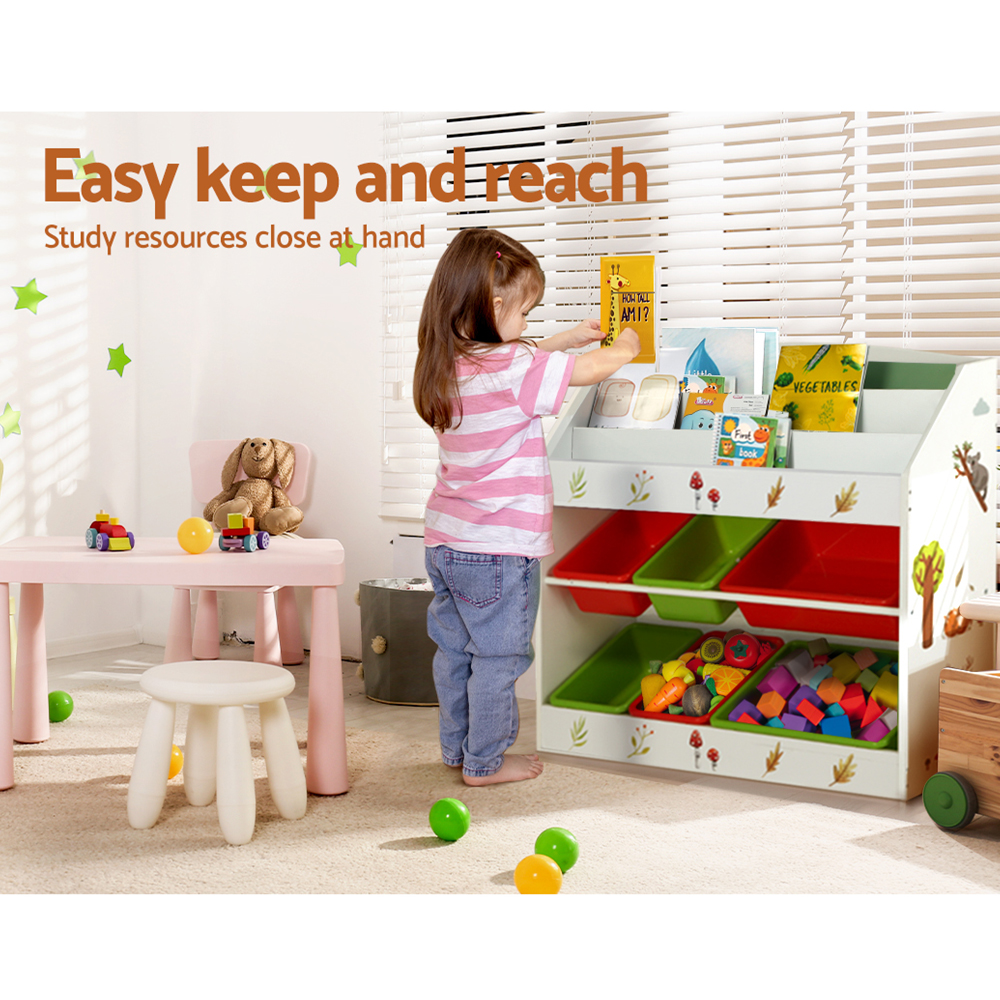 Keezi 3 Tiers Kids Bookshelf Storage Children Bookcase Toy Box Organiser Rack 6 Bins โ image 6