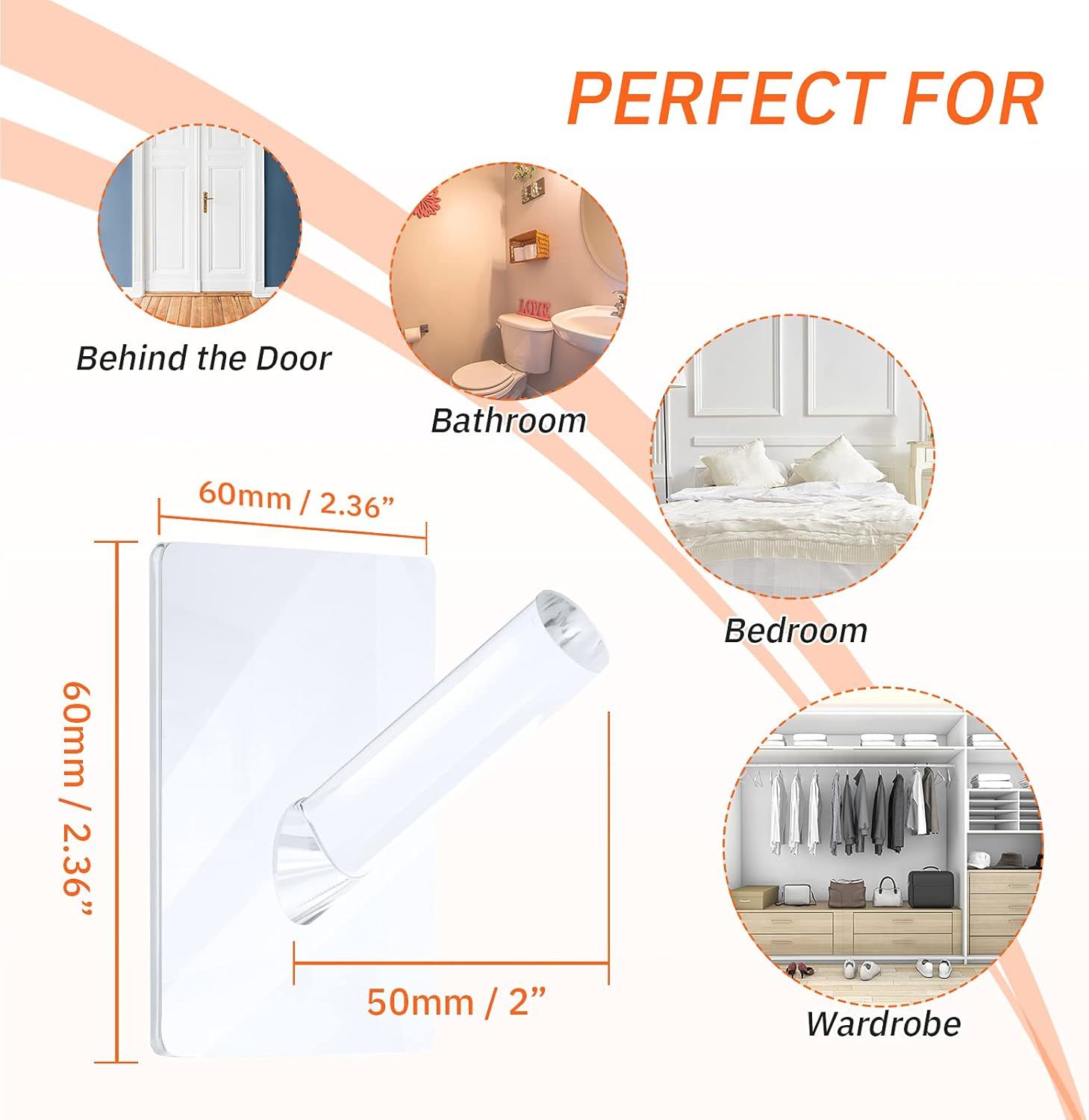6 Pieces Clear Acrylic Hat Hooks or Wall Heavy Duty Wall Mounted Coat Clothes Towels Hook Sel Adhesive Jewelry Organizer Hanging Display Rack Seamless Stick or — image 3