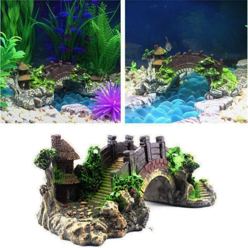 Aquarium Bridge Ornament,Fish Tank Landscape Decor Aquarium Resin Bridge Fish Tank Arch Pavilion Tree Garden Aquarium — image 3