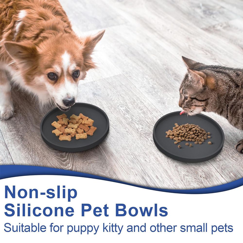 Cat Food Mat, Set of 4 Nonslip Waterproof Feeding Bowl Silicone Mats with Raised Edges for Food Water Prevent Spills, Round Eating Plates Tray for Dog Cat โ image 4