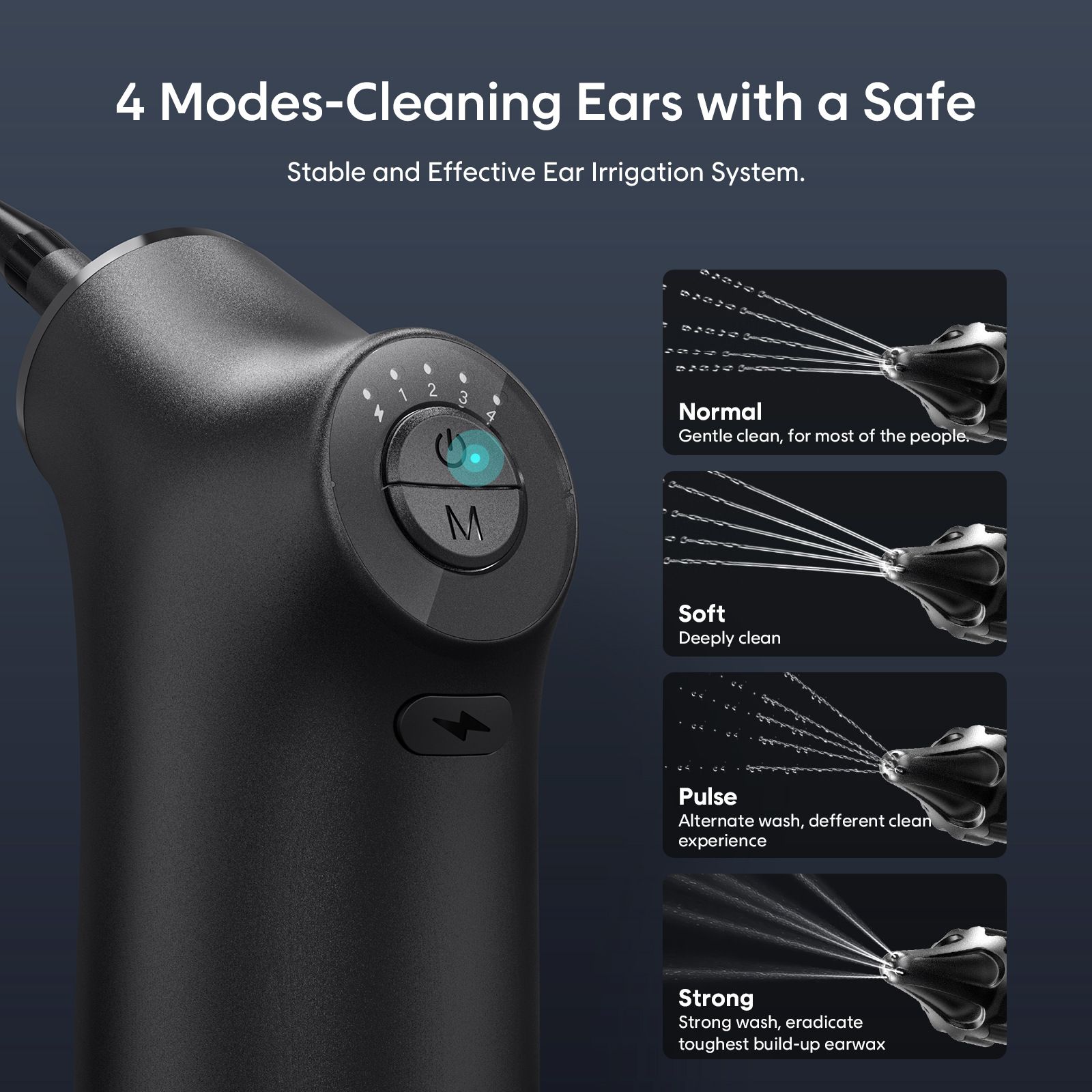 E30 Professional Electric Ear Irrigation and Ear Wax Removal Kit - Type-C Charging, 4 Pressure Levels, 200ML Tank & 10 Specialized Nozzles(9pcs 1-hole Nozzles — image 2