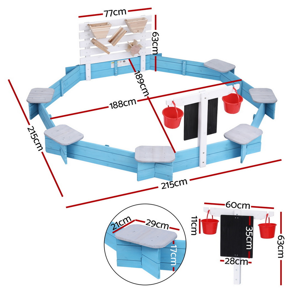 Keezi Kids Sandpit Wooden Round Sand Pit Funnel Bench Seat Beach Toys 215cm โ image 2