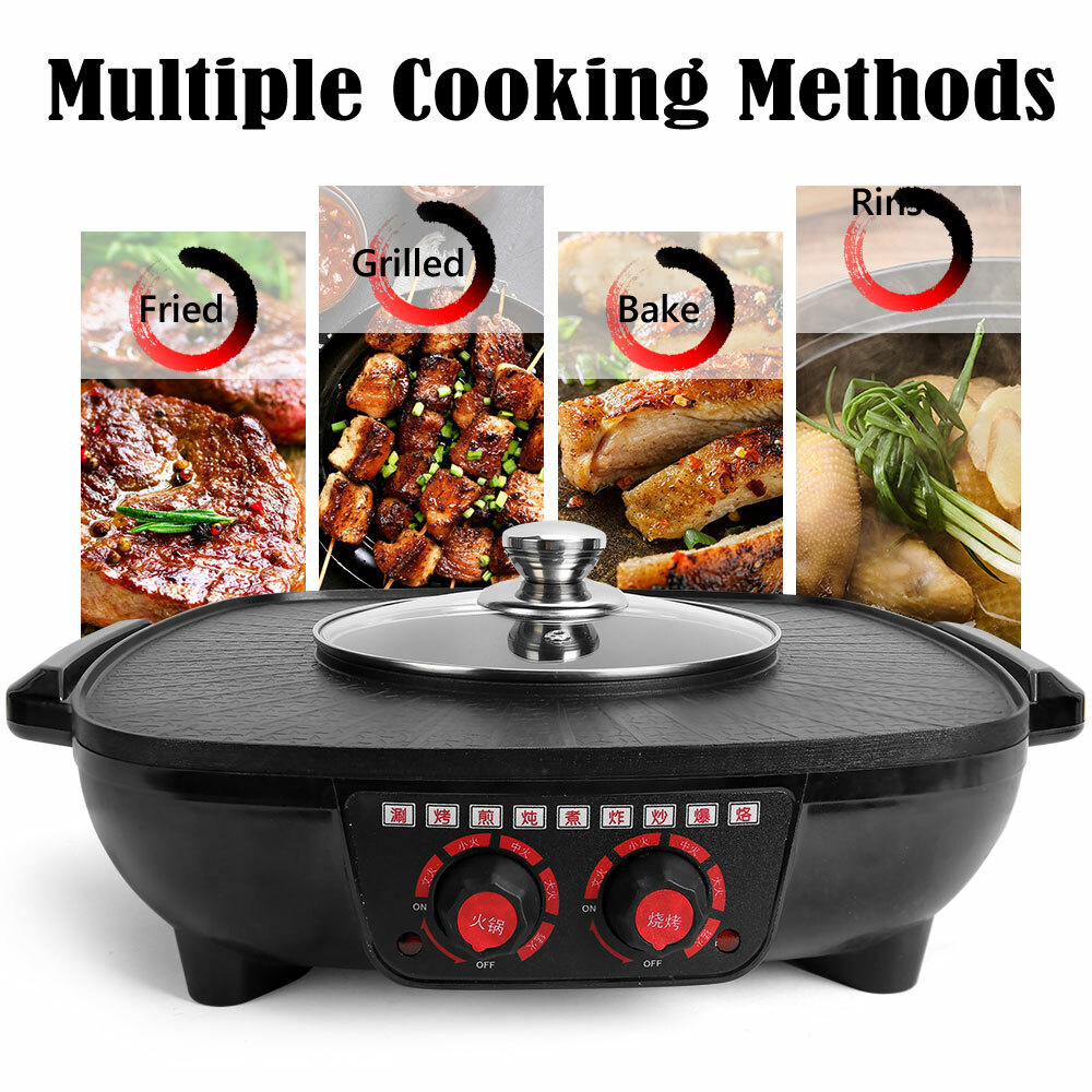 Electric 2 in 1 Hot Pot BBQ Oven Smokeless Barbecue Pan Grill Hotpot Machine — image 6