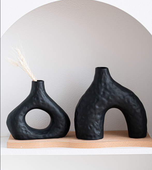 Minimalist Ceramic Vase Set (2-Piece): Modern Home Decor for Flower Arrangements (Black) | White Version Available In-Store — image 5