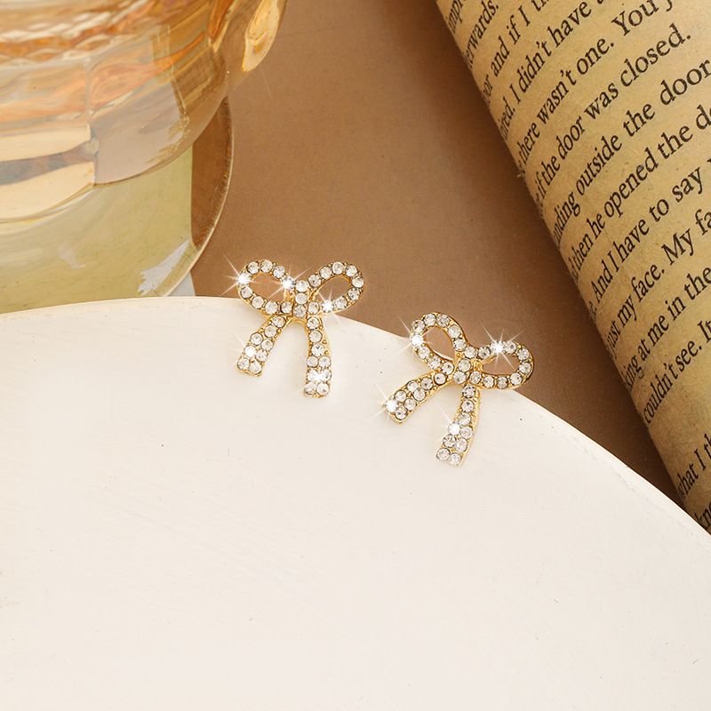 Bow Earrings for Women Pearl Bow Earrings Rhinestone Pearl Pink Bow Earrings for Women Ribbons Knotbow Earrings โ image 2