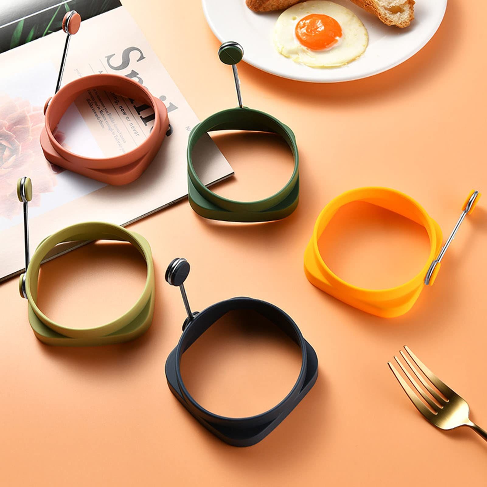 5 PCS Silicone Egg Rings Round and Square Double Sided Frying Egg Maker Molds Non Stick Egg Cooking Rings — image 5