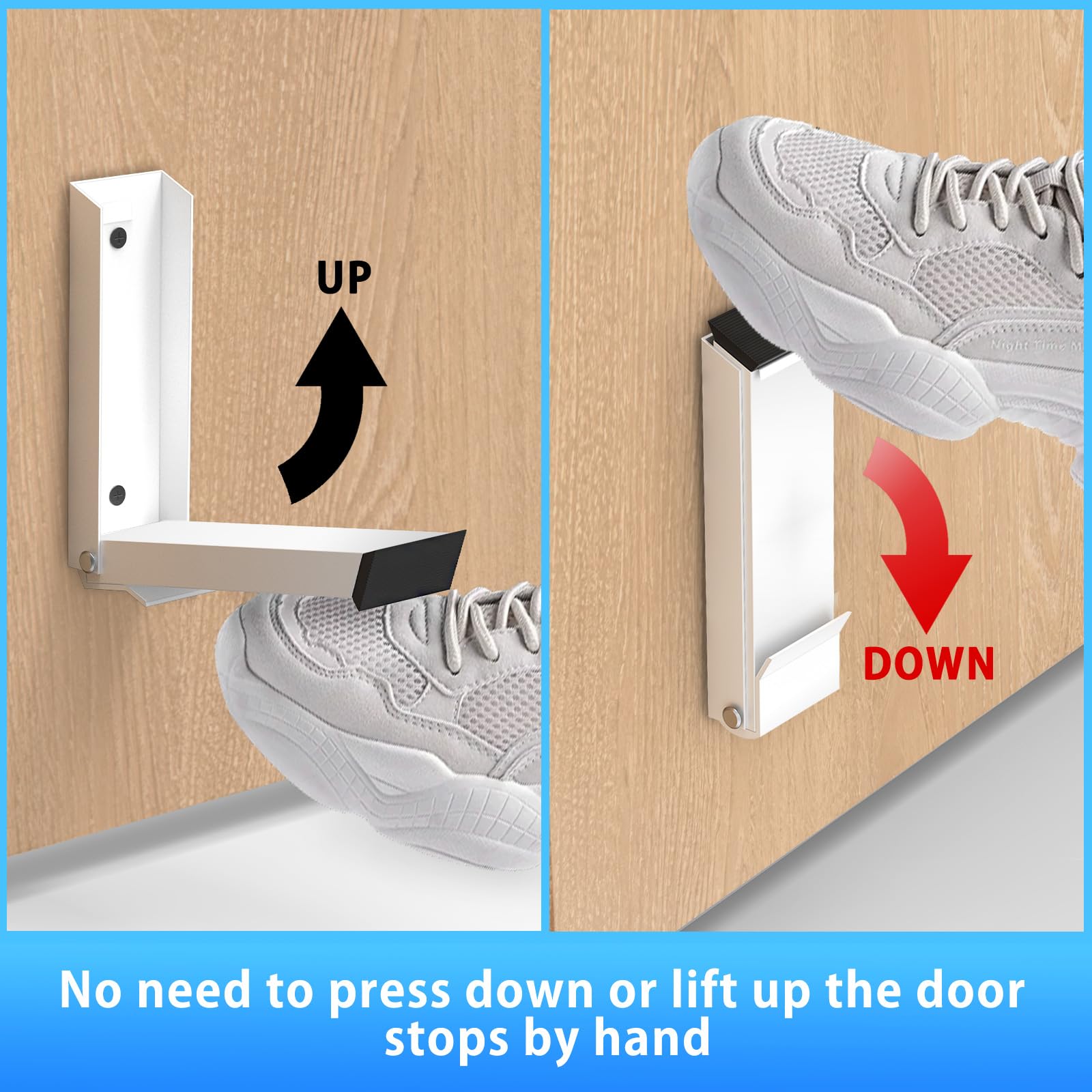Foot-Operated Door Stopper with Magnetic Hold – Adjustable, Non-Slip Rubber Tip, Easy Install via Adhesive or Screws, Fits All Floor Types (White) — image 3