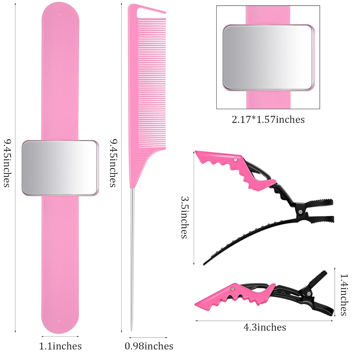 10 Pcs Hair Styling Tools Set Magnetic Gel & Silicone Wristband for Stylists and Braiders, Wrist Strap, 3 Rat Tail Combs and 6 Plastic Clips(Pink Wrist Strap) โ image 2