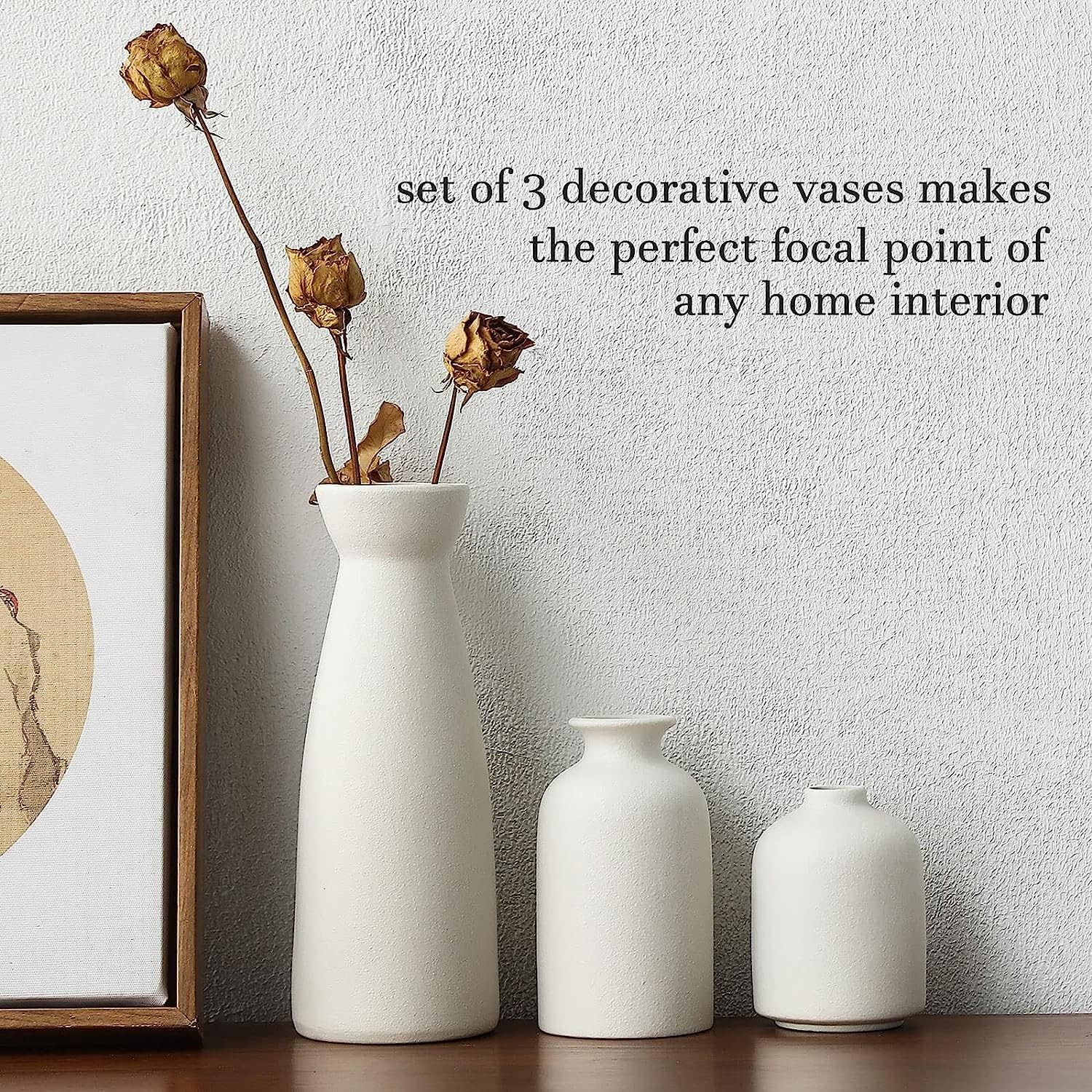 Ceramic Set of 3 Modern White Vases for Home D cor — image 3