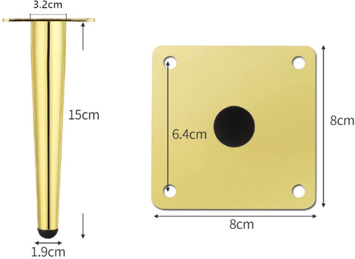 Furniture legs - 4 pieces - 15 cm - Table legs - Furniture leg - Sofa leg - Furniture legs - Cabinet legs - Furniture leg fittings - Gold - Metal - For — image 4