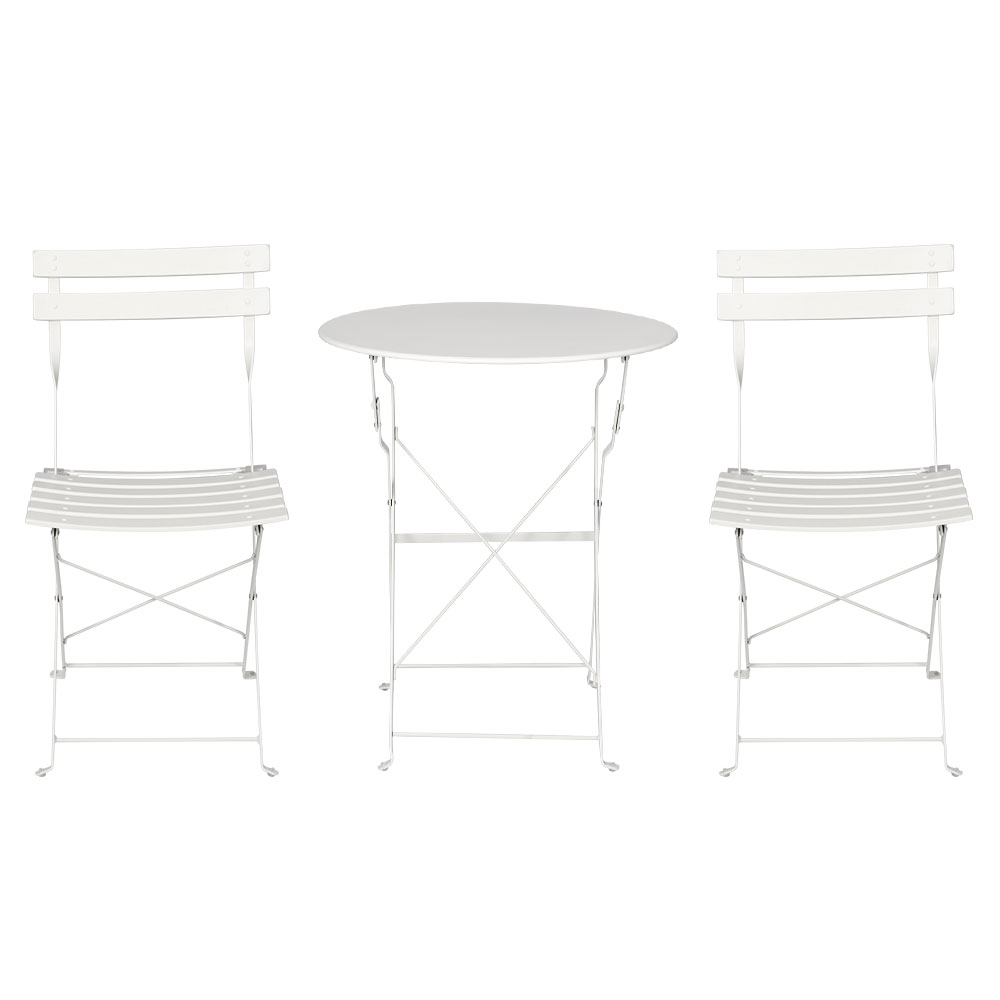 Gardeon 3PC Outdoor Bistro Set Steel Table and Chairs Patio Furniture White โ image 3