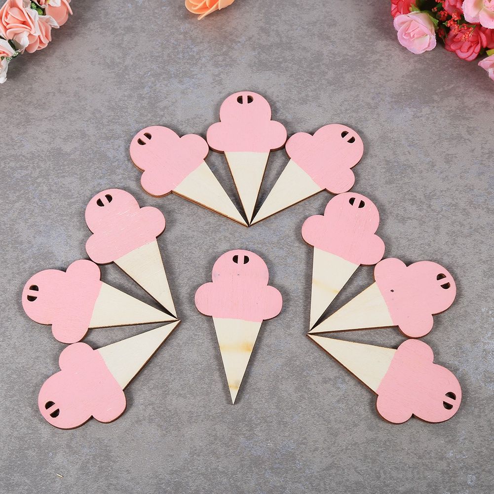 10Pcs Ice Cream Shape Wooden Hanging Garland Nursery Children Bedroom Wall Decorations (Pink) โ image 3