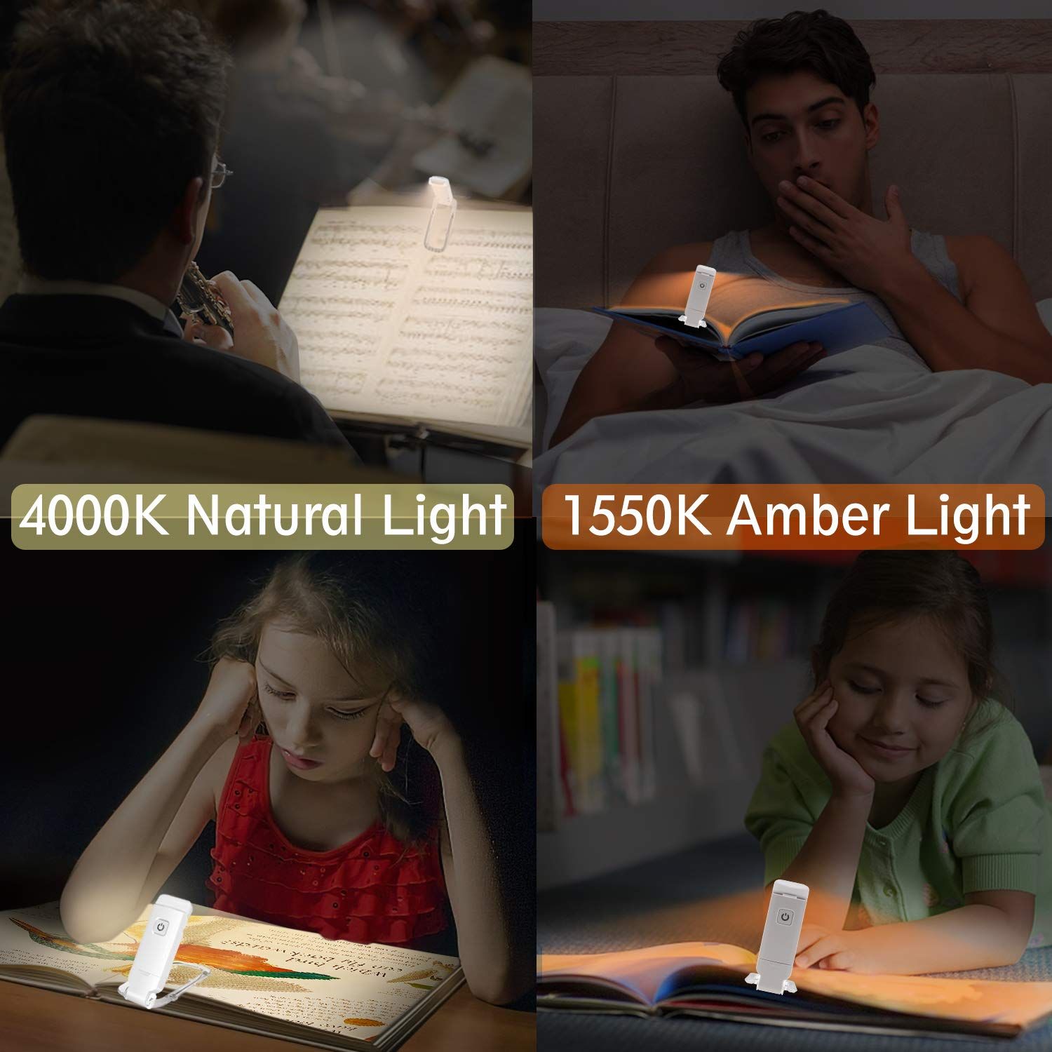 LED Clip on Book Lights, Reading Lights for Books in Bed, Small Book Light for Kids, USB Rechargeable, 2 Brightness Adjustable — image 4