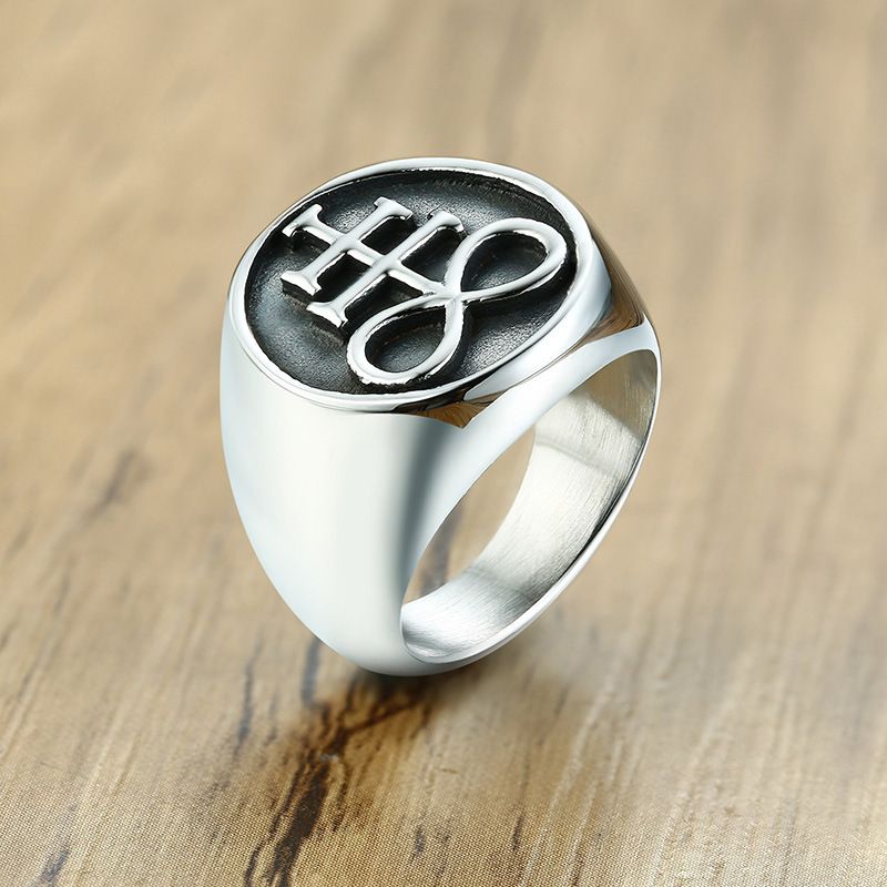 Ring Satanic Ring Pentagram Pentacle Ring Stainless Steel Occult Goth Gothic Luciferian Satainism for Men Gift Seal — image 2