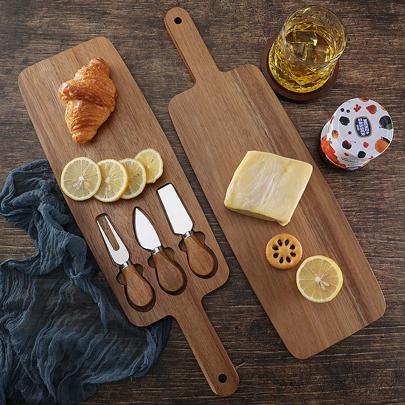 Brown And Silver Premium Acacia Wood Cheese Board Set | Charcuterie Platter with 3 Stainless Steel Knives — image 2