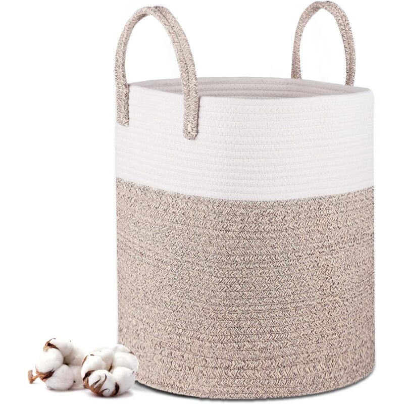 Laundry Basket - 40 × 35 Cm Foldable Storage Baskets - Cotton ROpe Laundry Basket With Handles - Toy Storage Basket