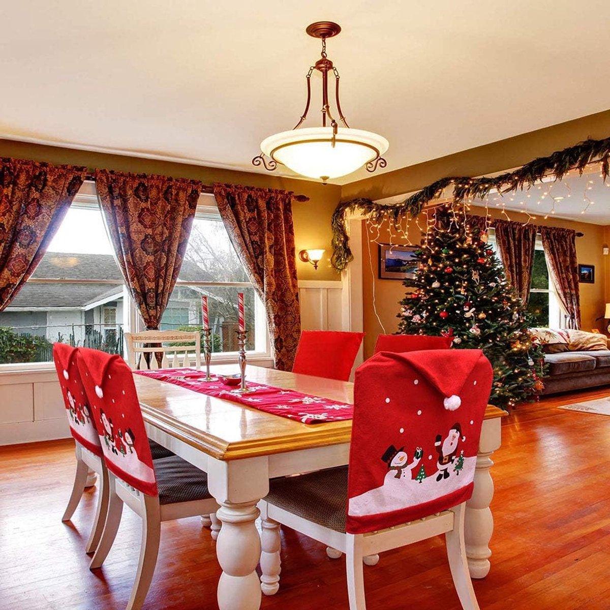Chair Covers (4 Pieces) - Dining Chair Cover - Sofa Cover - Chair Covers - Christmas Chair Covers - Santa Claus and Snowman Red Hat Christmas Chair Back Cover — image 3