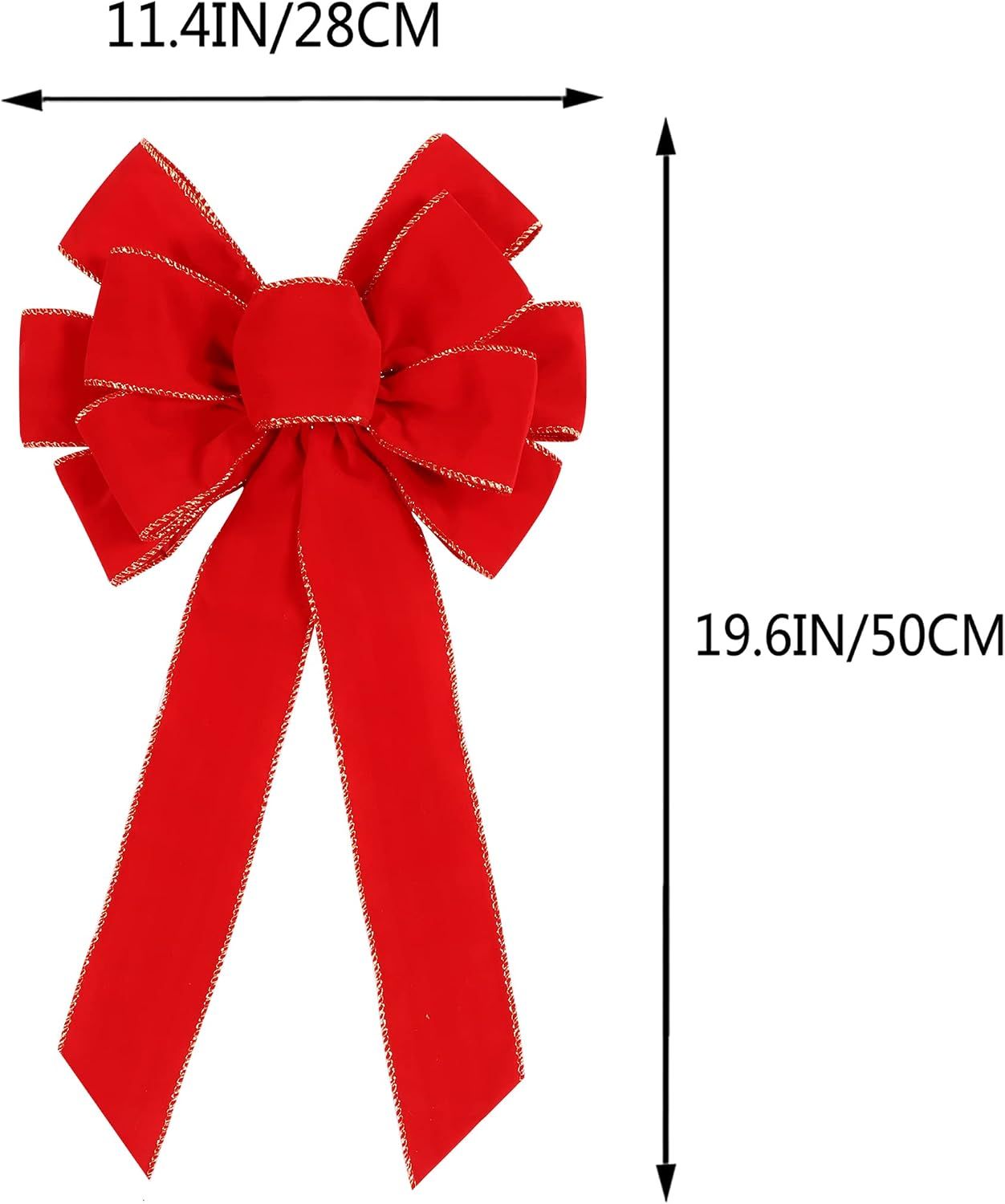 2 Pack Red Christmas Bows Outdoor Decorations, 12”x20” Large Christmas Tree Topper Bow, Velvet Wreath Bow with Glitter Gold Edge for Xmas Home Front — image 2