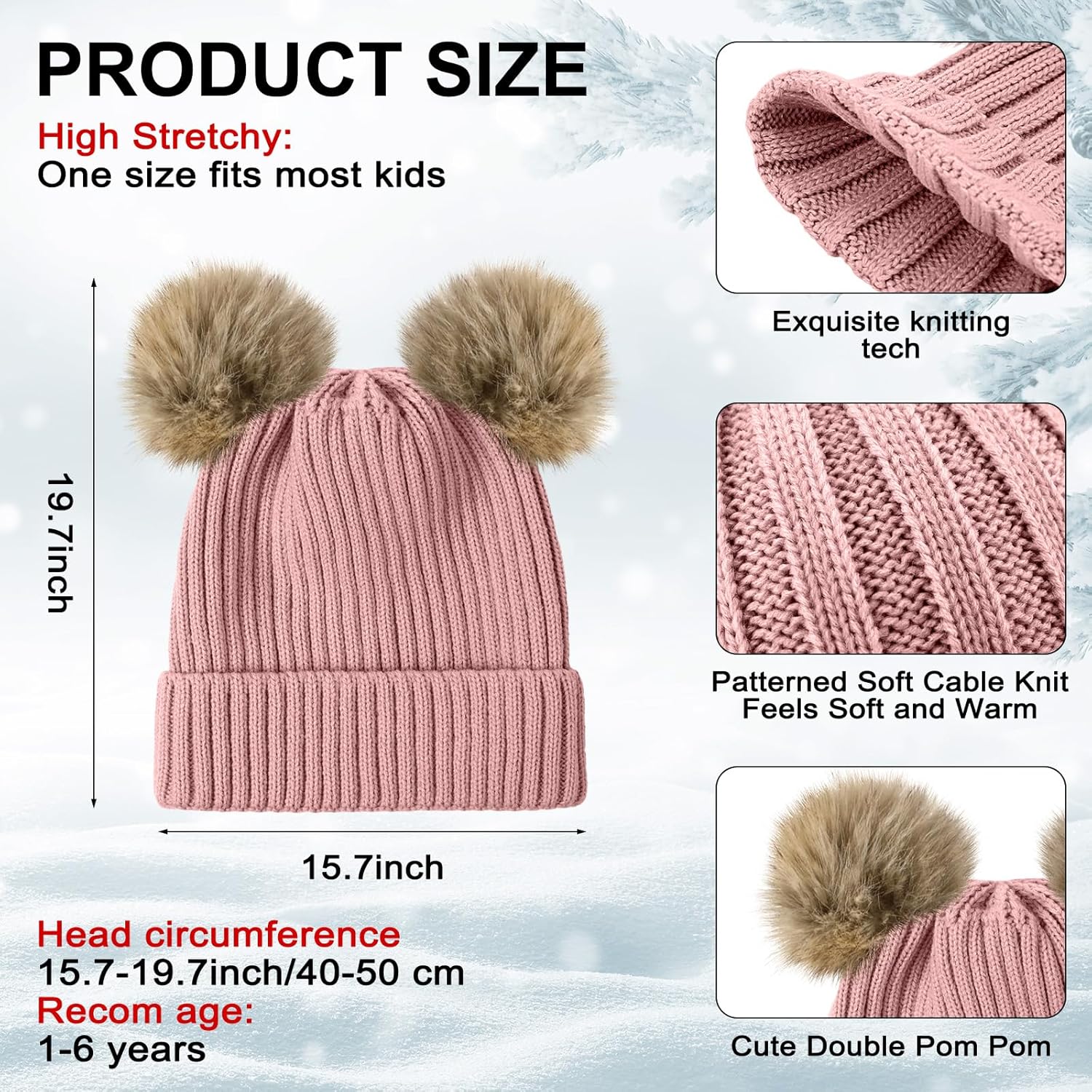 3 Set Toddler Hat Glove Set, Kids Winter Hats Warm Knitted Beanie Mittens Gloves with Bow for Baby Girls Boys 0-6Y — image 2