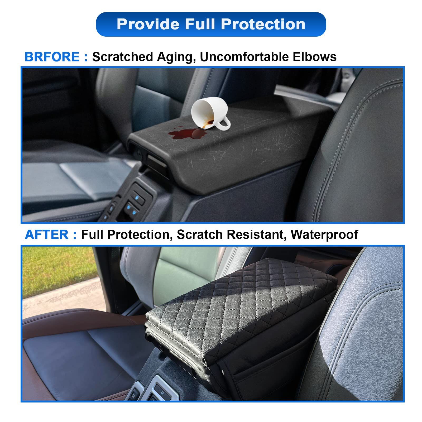 Armrest cover, center console pad, PU leather armrest, seat box cover with pocket storage bag, armrest box pad, car interior — image 5