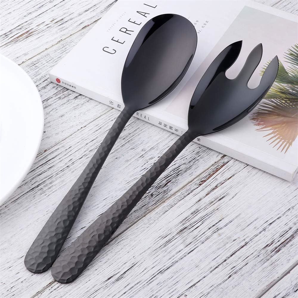 Salad Spoon and Fork Set, 12 Inch Stainless Steel Salad Server, Black Serving Utensils, Dishwasher Safe, Pack of 2 — image 2
