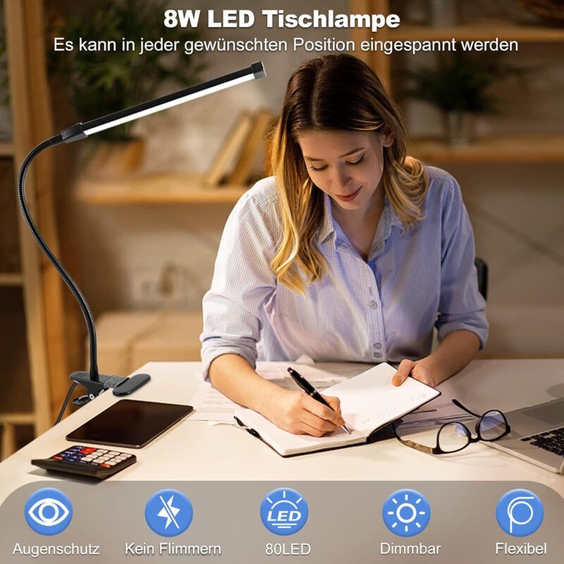 8W Dimmable Usb Desk Lamp With 3 Modes (Cool/Warm/Natural) 10 Brightness Levels LED Desk Lamp For Office, Education โ image 4