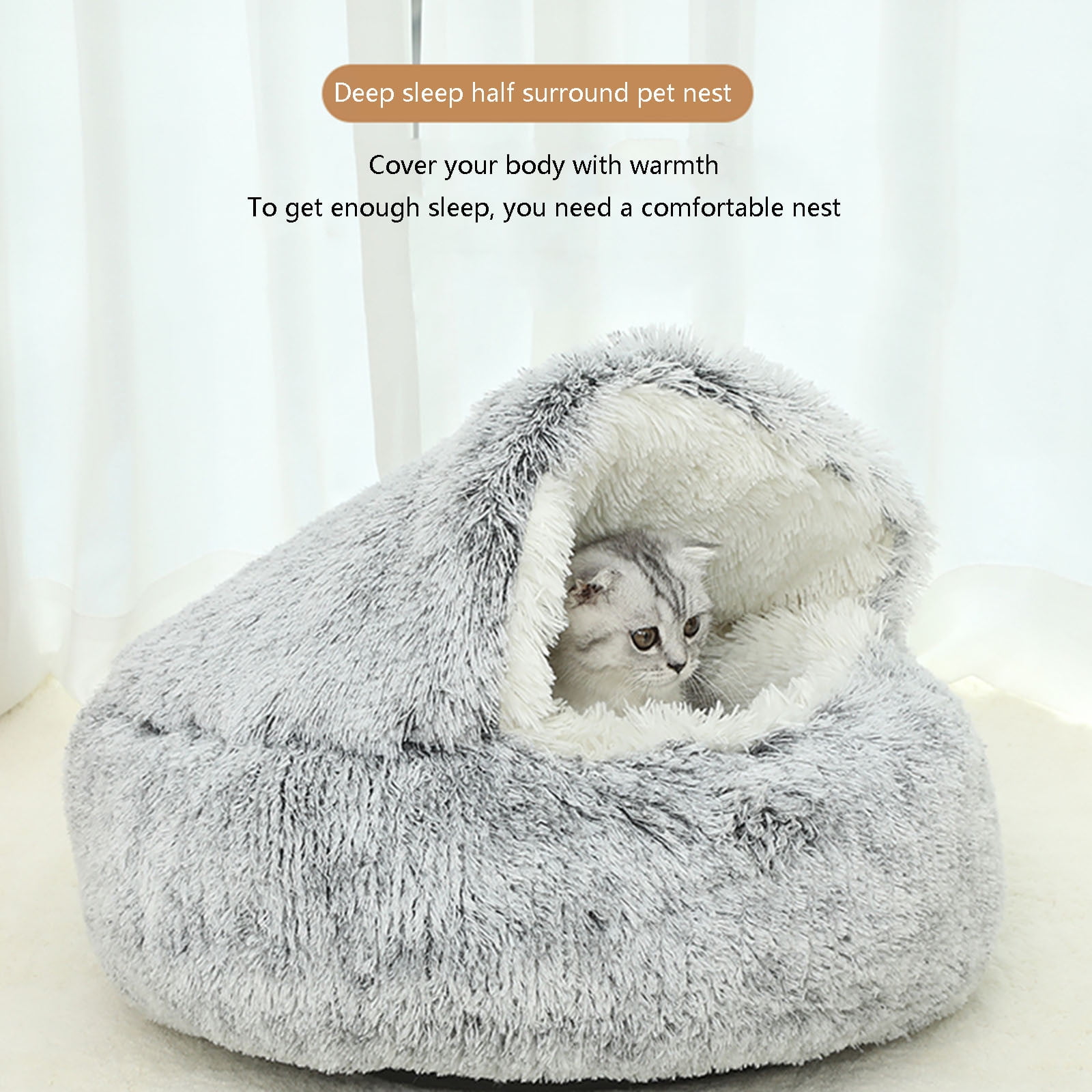 Calming Dog Beds & Cat Cave Bed with Hooded Cover, Removable Washable Round Beds for Small Medium Pets, Anti-Slip Plush Coved Bed for Pet (20"x20") L β image 3