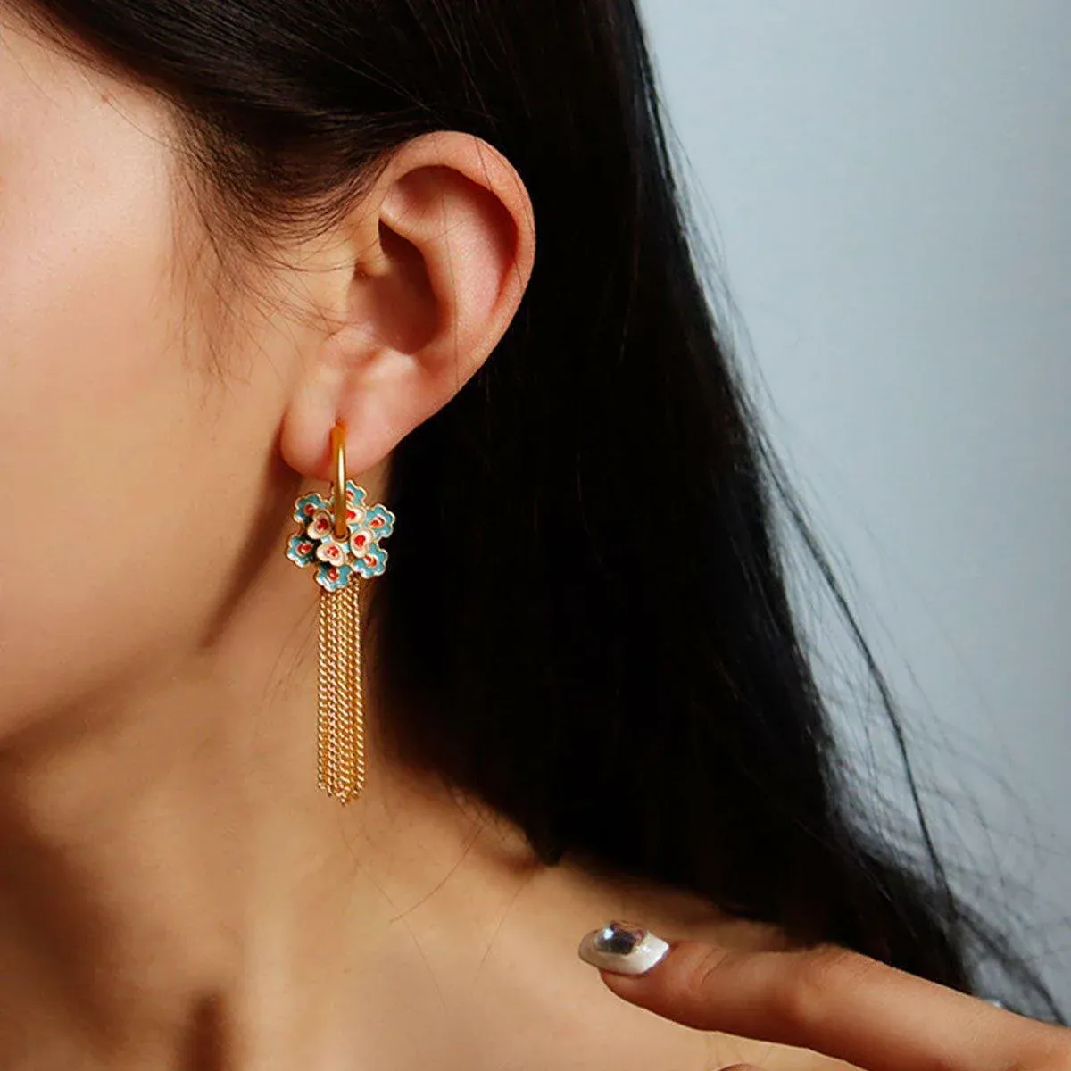 New Chinese Tassel Heart Flower Earrings Women Elegant Dangle Drop Fashion โ image 4