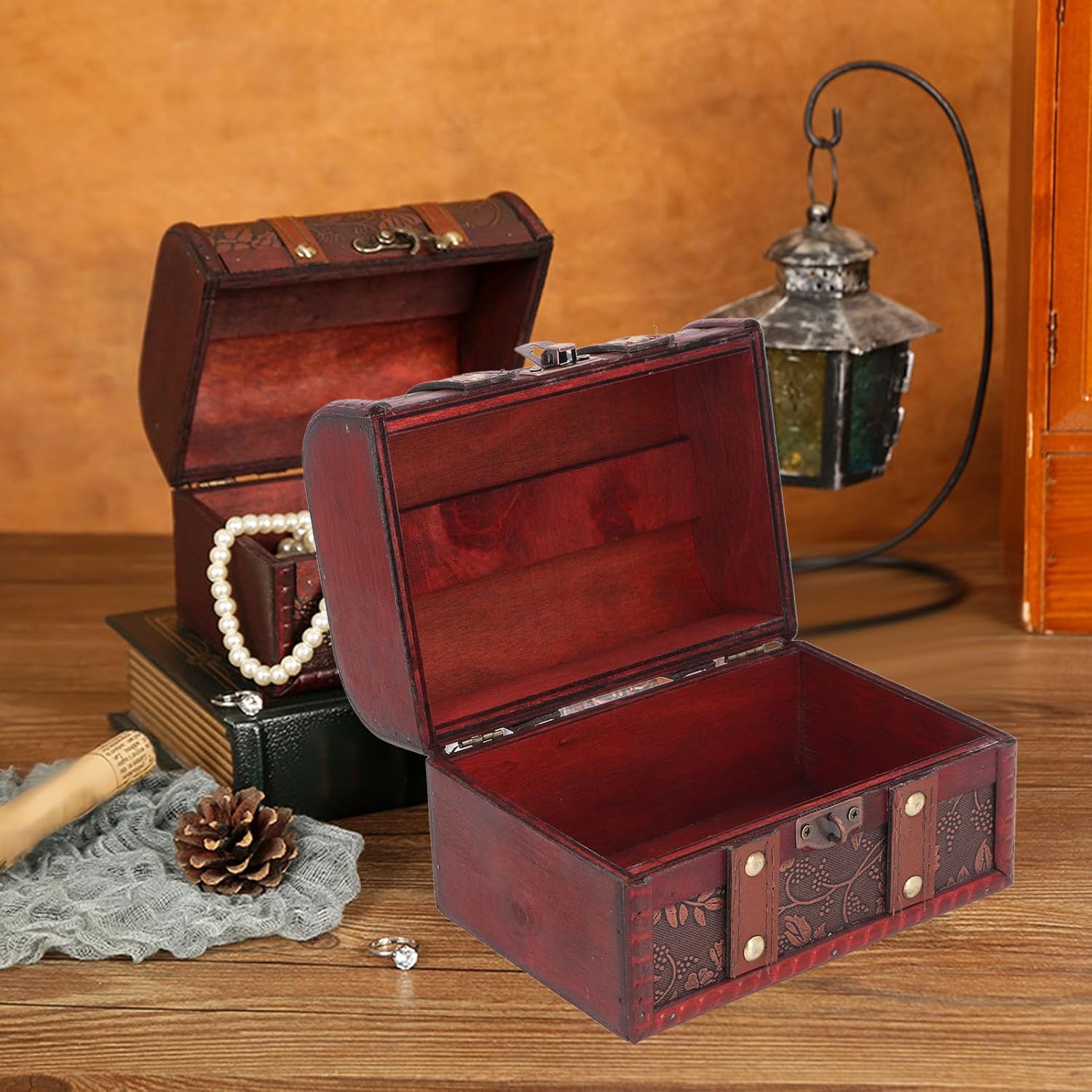 Treasure Chest, Large Capacity Vintage Wood Boxes with Lock Treasure Box Wooden Lock Box Decorative Box Treasure Jewelry Chest with Coded Lock for Girls Ladies — image 4