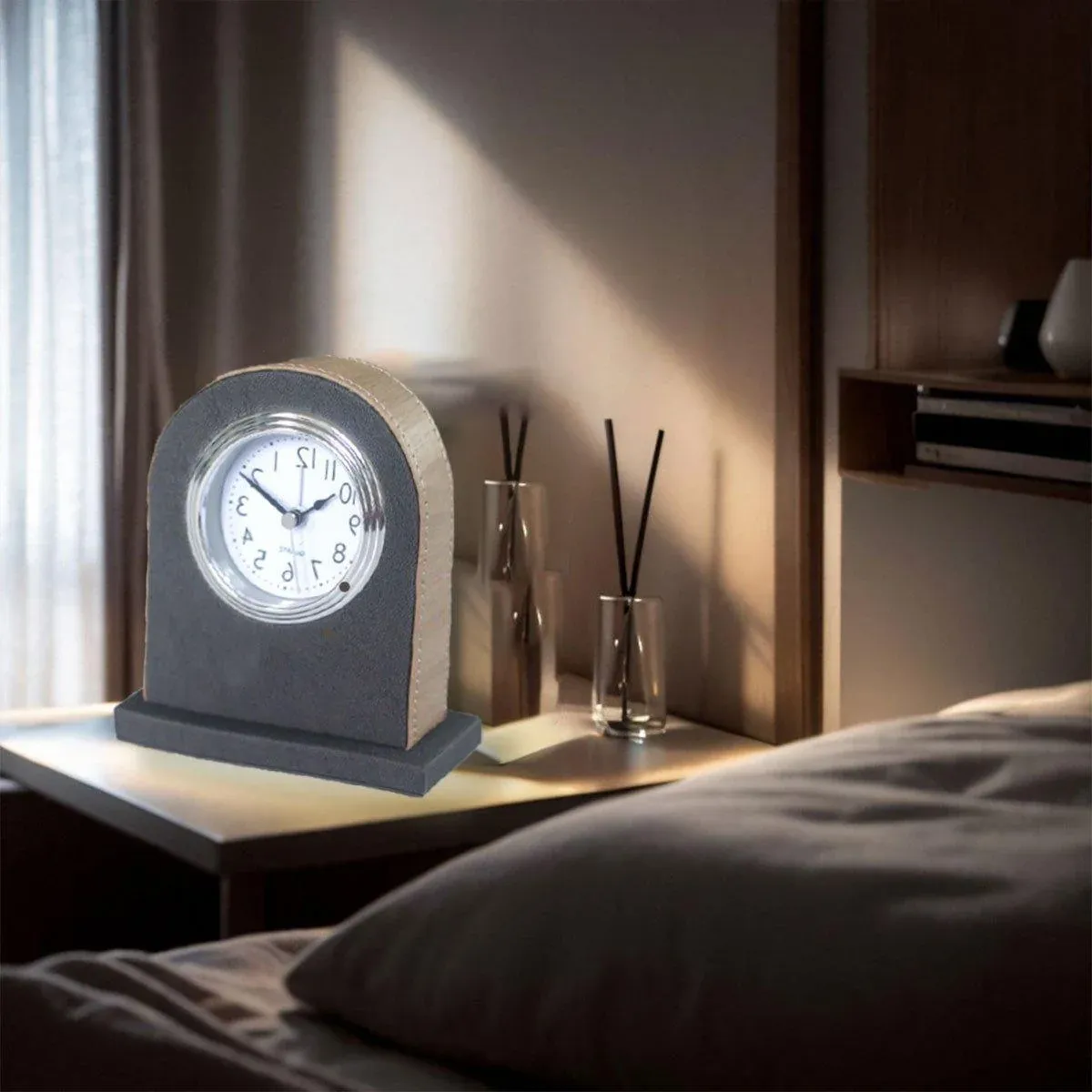 Classic Hotel Alarm Clock Quartz Movement Faux Leather Design with Clear Display - Brown โ image 5